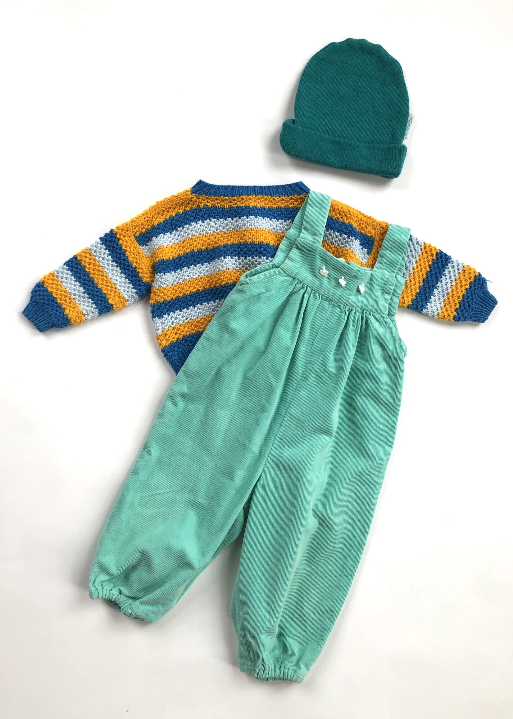 Handmade by Astrid Turquoise Swan dungarees 9-12m