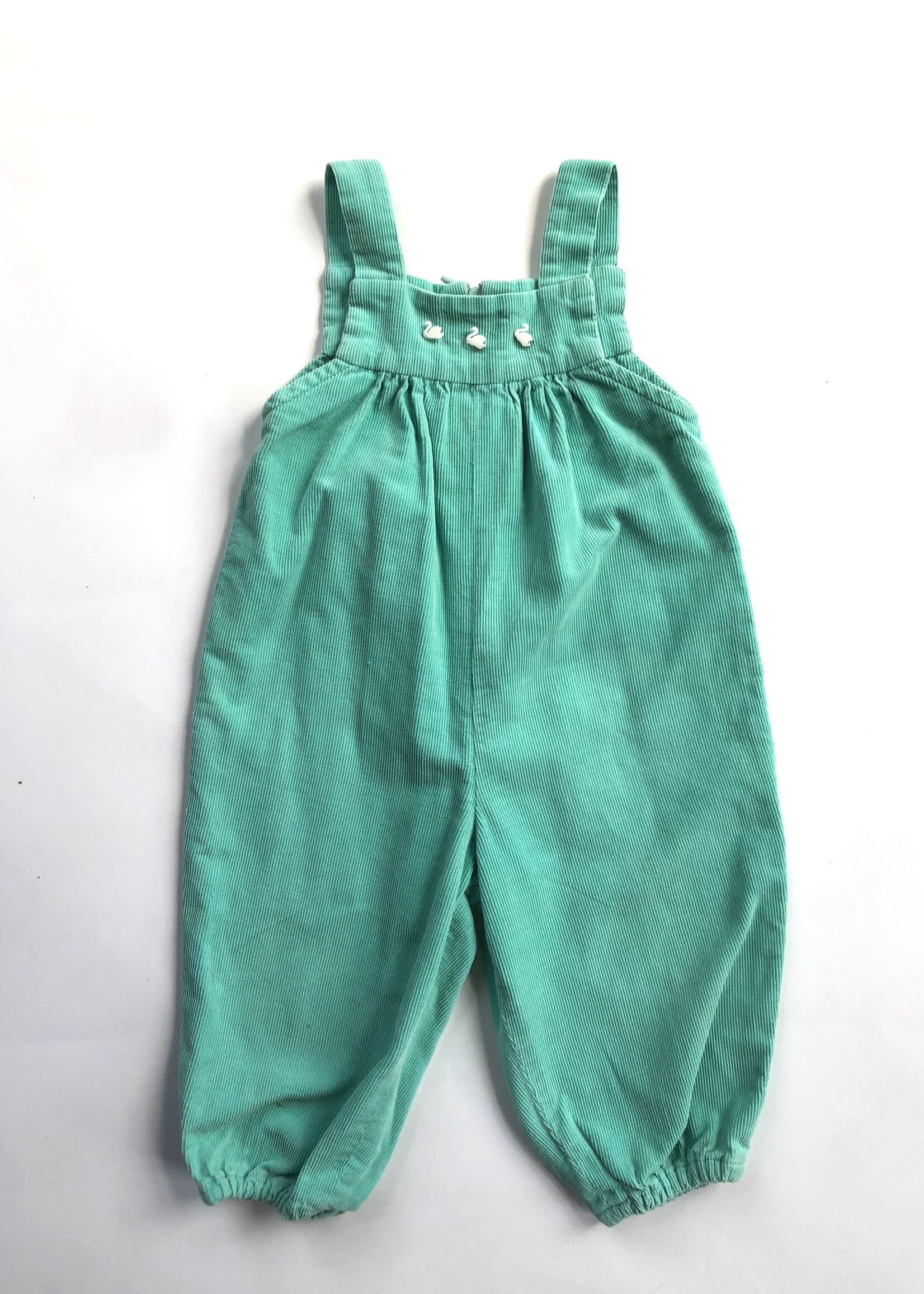 Handmade by Astrid Turquoise Swan dungarees 9-12m