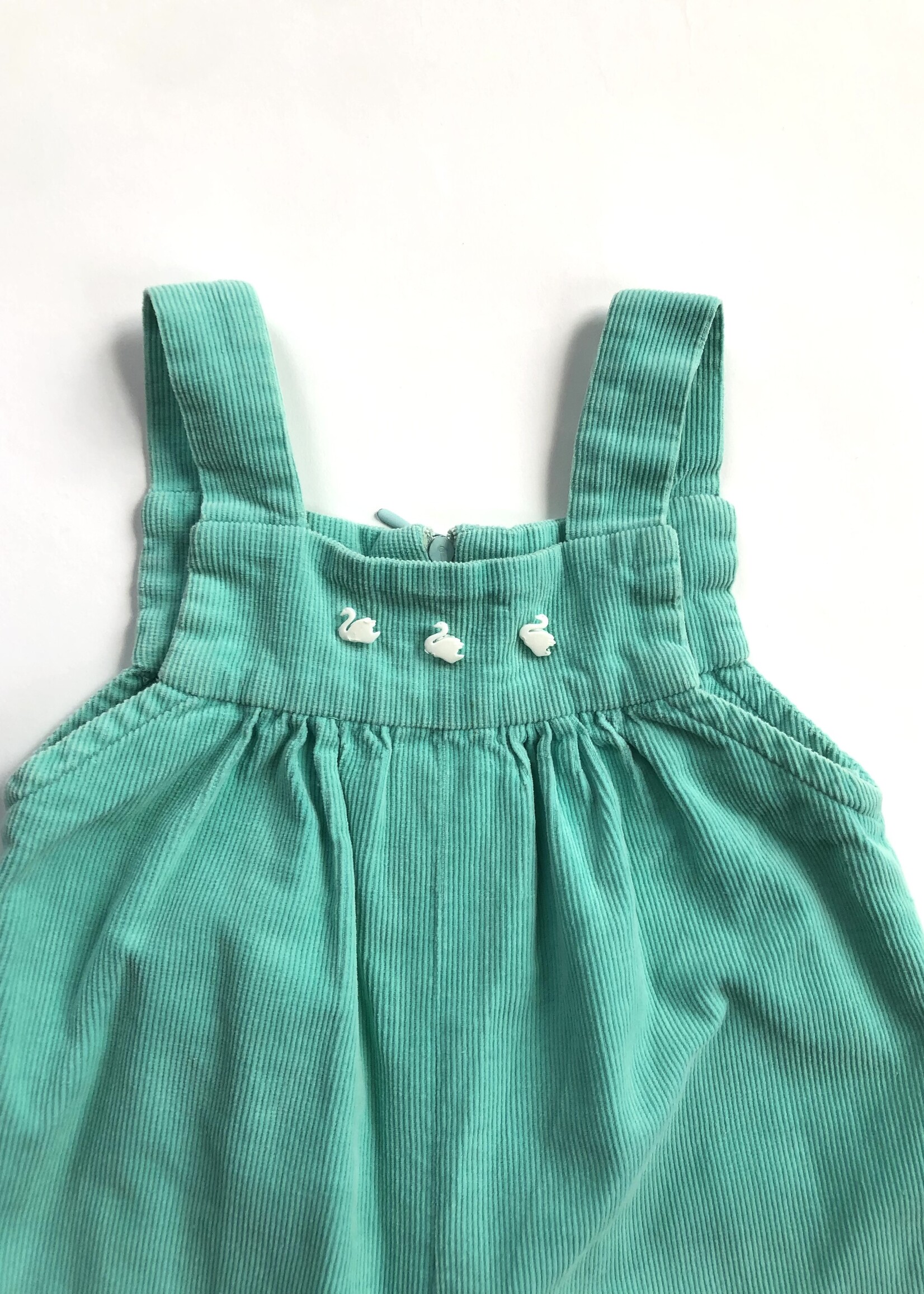 Handmade by Astrid Turquoise Swan dungarees 9-12m
