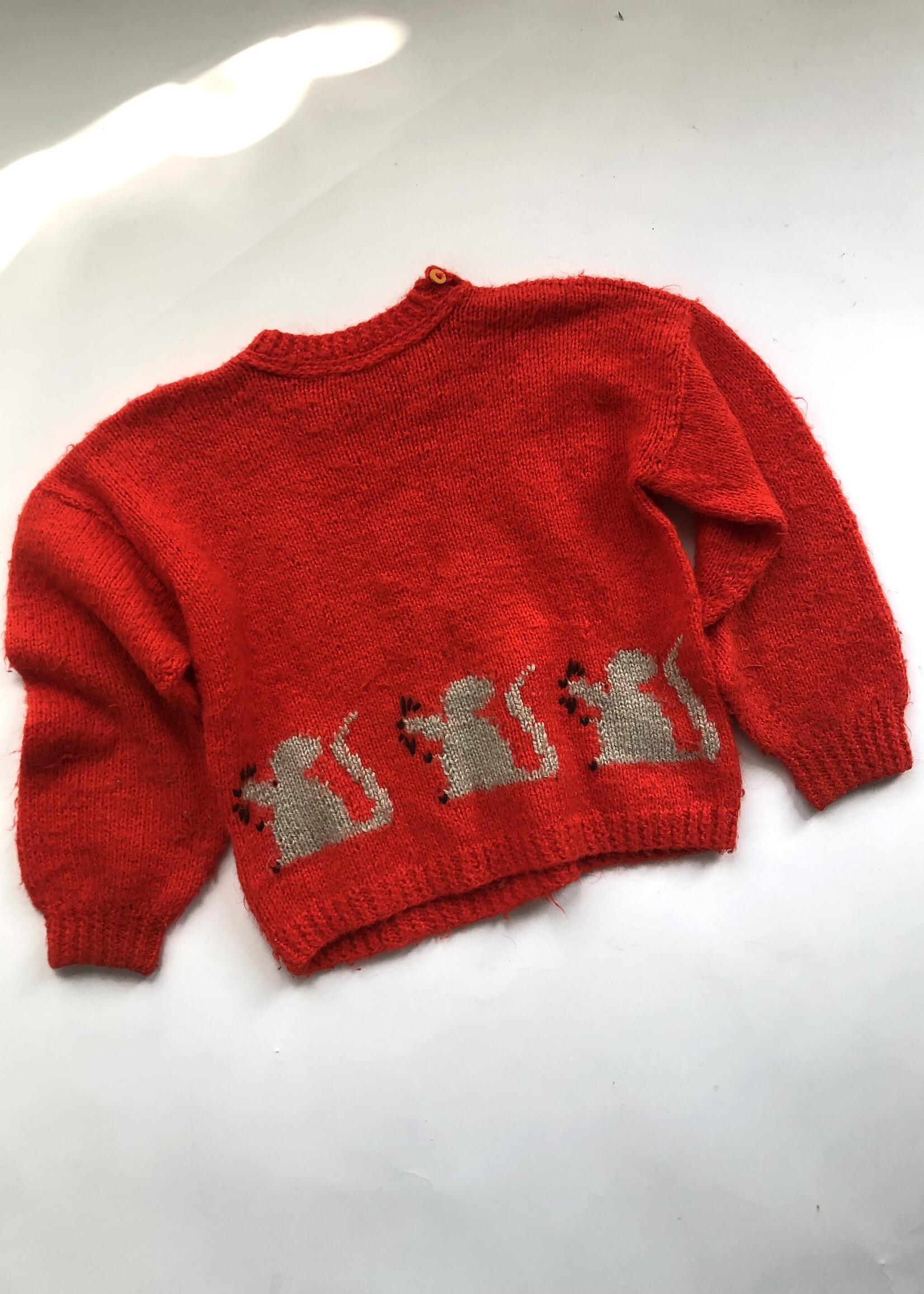 Handmade Red/Orange Cat & Mouse Sweater 8-10y
