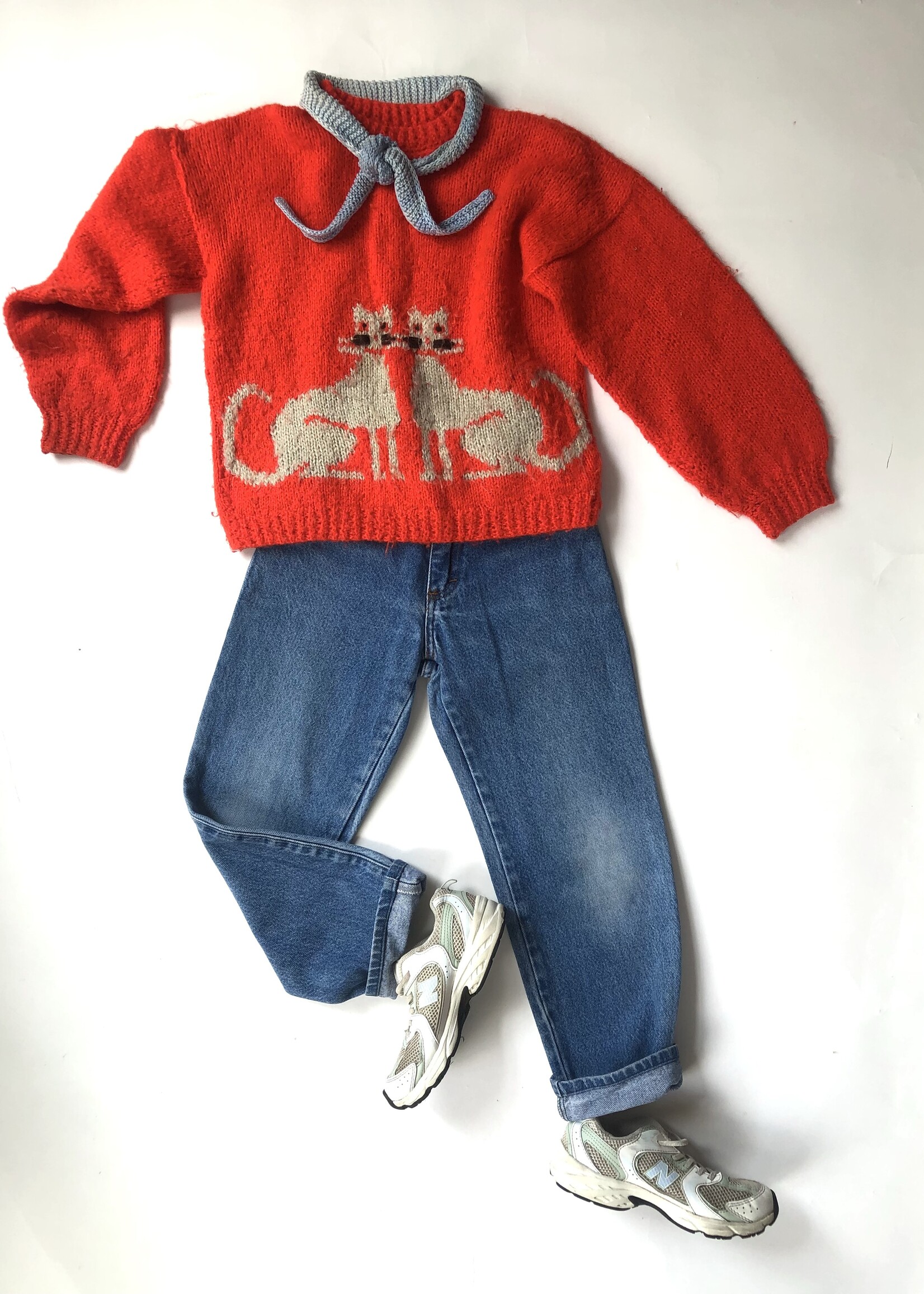 Handmade Red/Orange Cat & Mouse Sweater 8-10y
