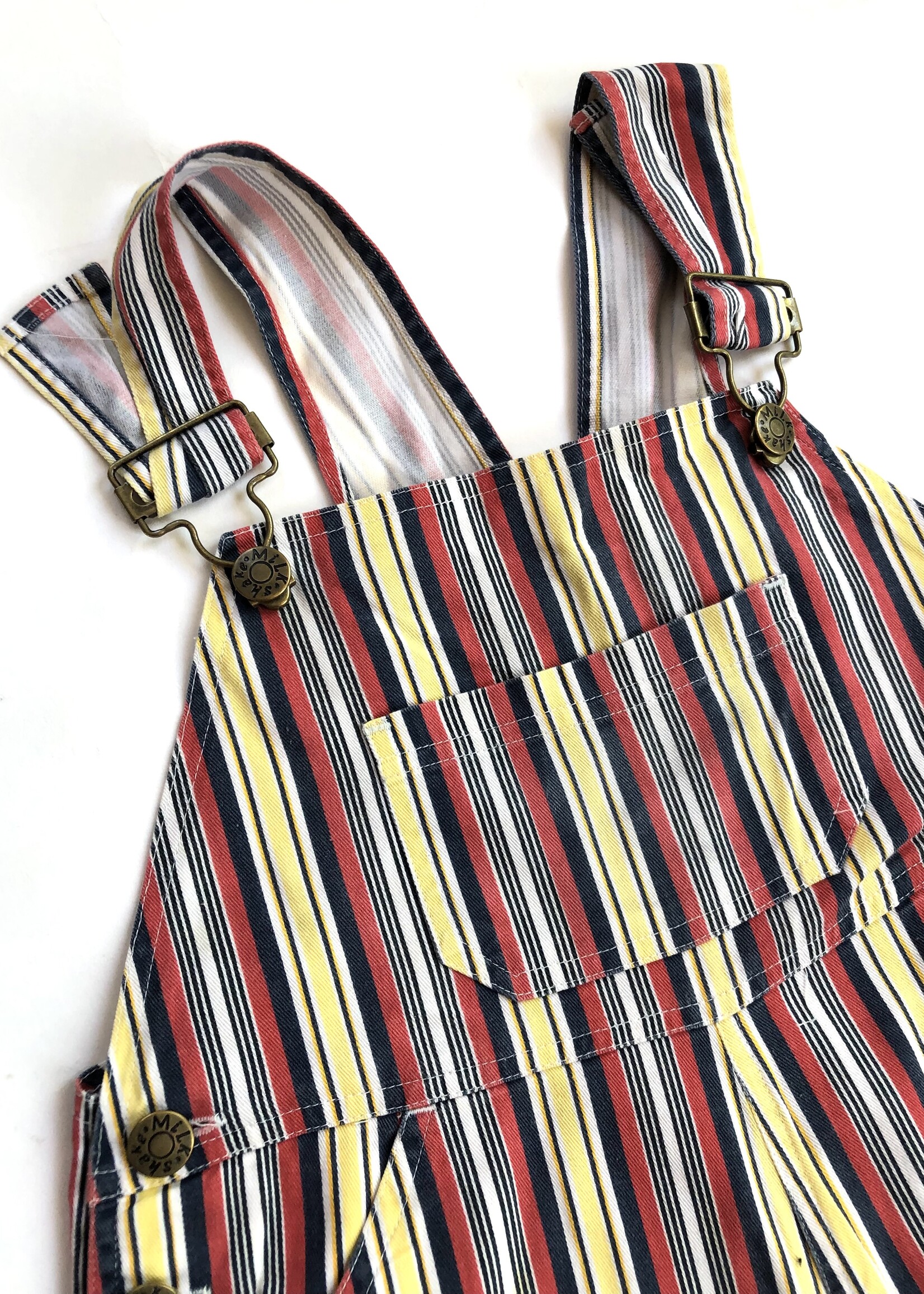 Vintage Primary coloured striped denim shortall 8y