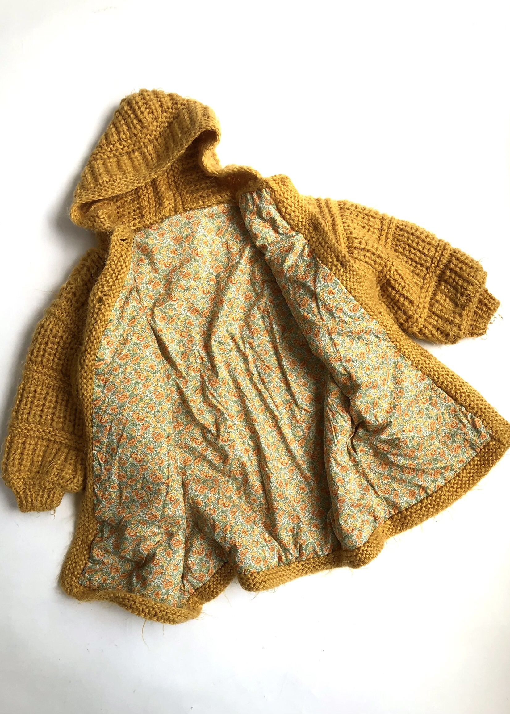 Handmade Ocher floral lined cardigan/coat 4-6y