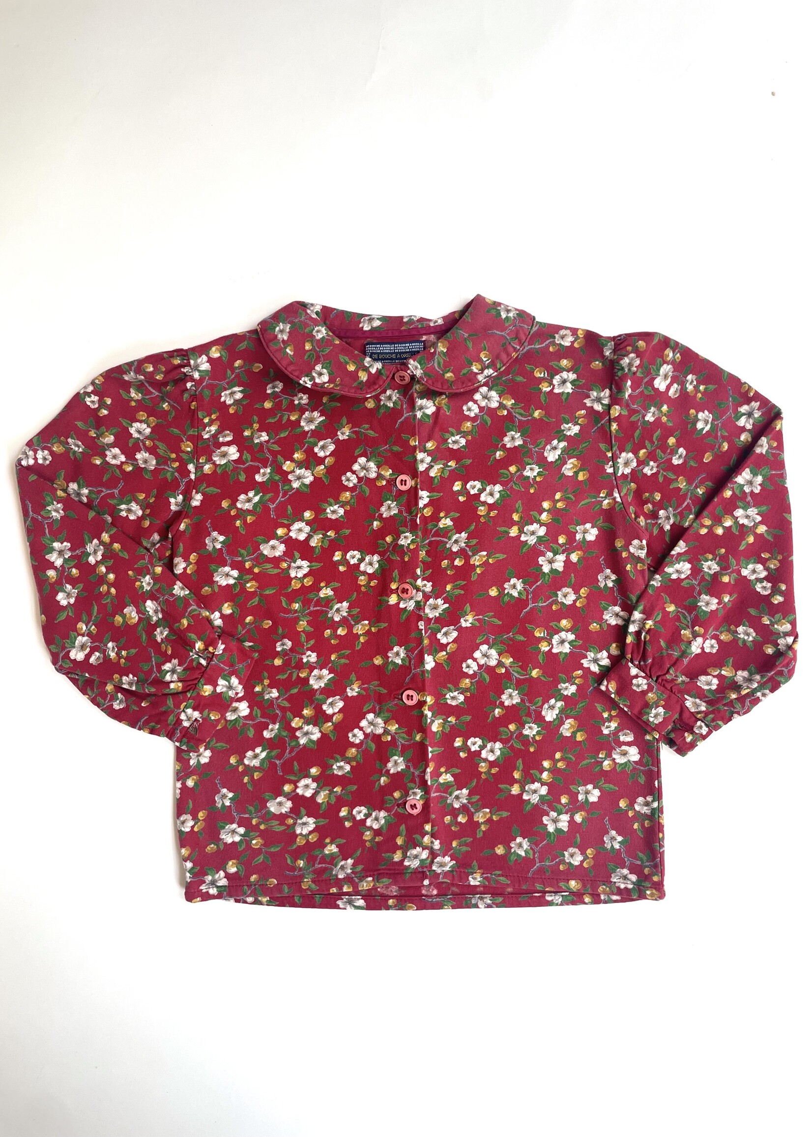 Vintage Red flannel floral blouse 5-6y