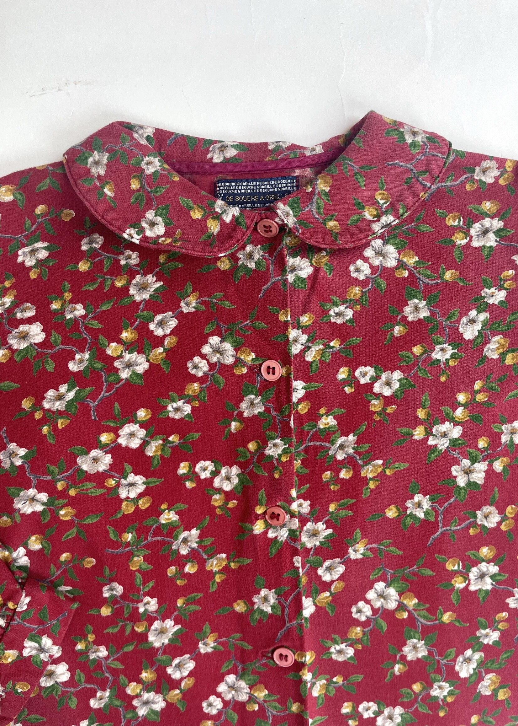 Vintage Red flannel floral blouse 5-6y