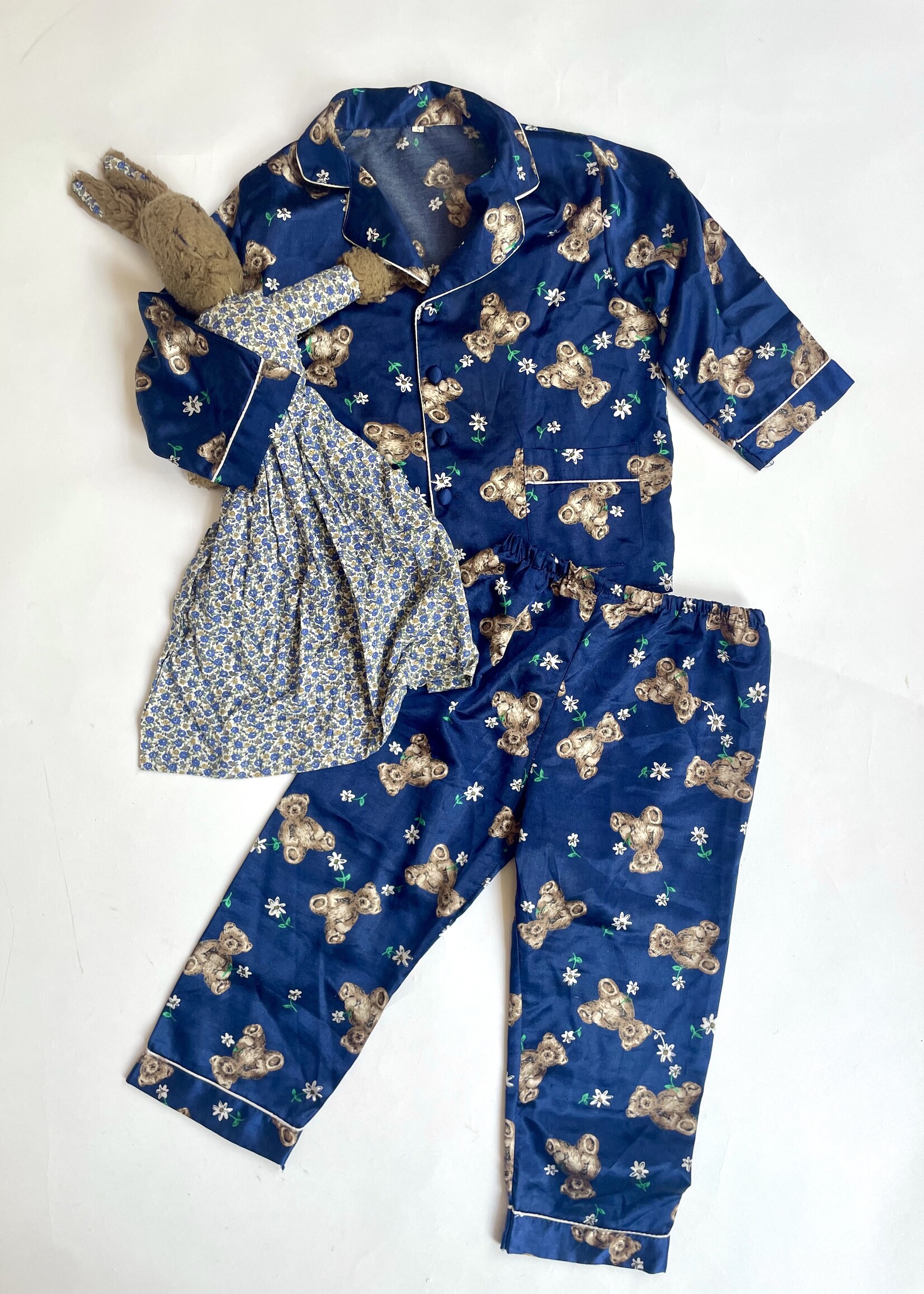 Vintage Dark blue silky bear pj's 5y