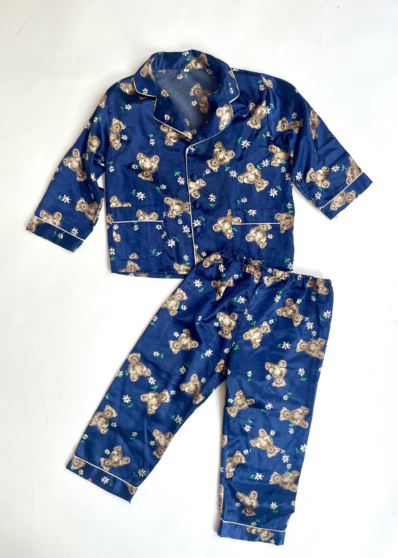 Vintage Dark blue silky bear pj's 5y