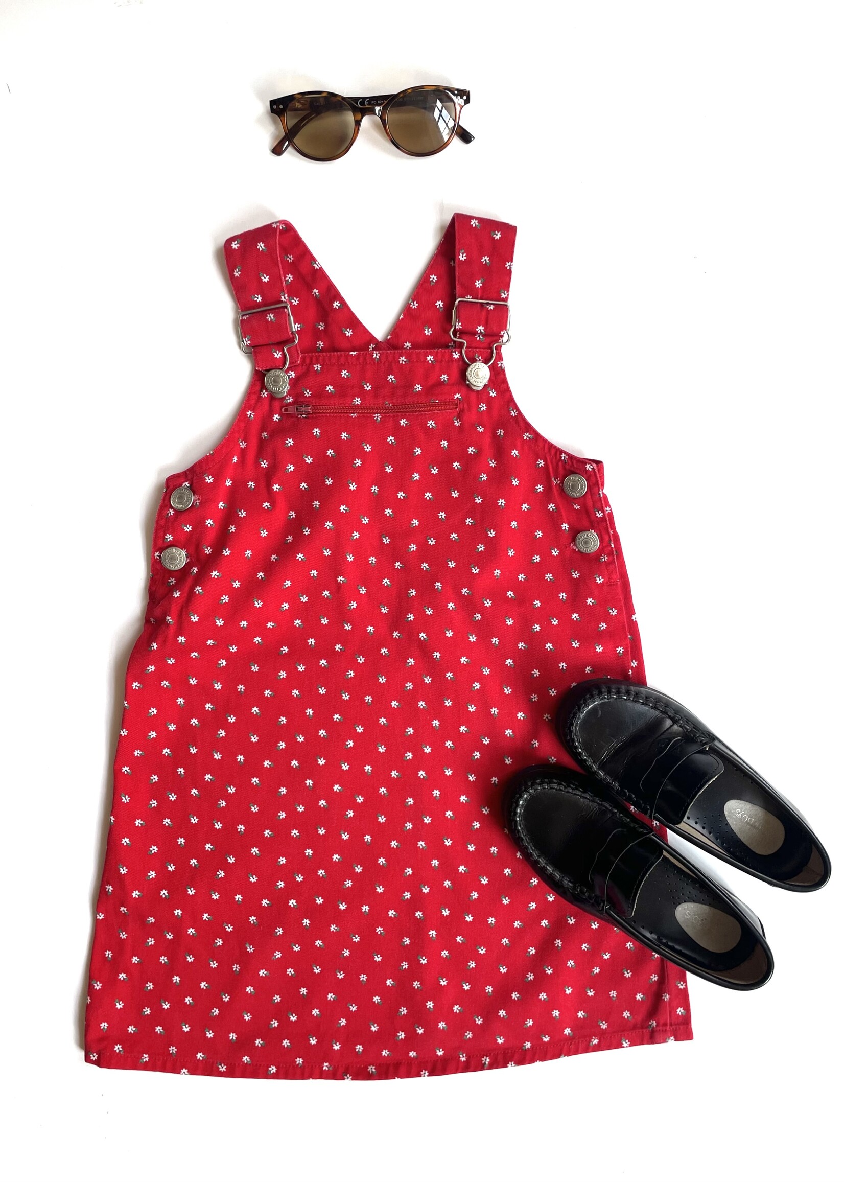 Vintage Red floral pinafore dress 5y