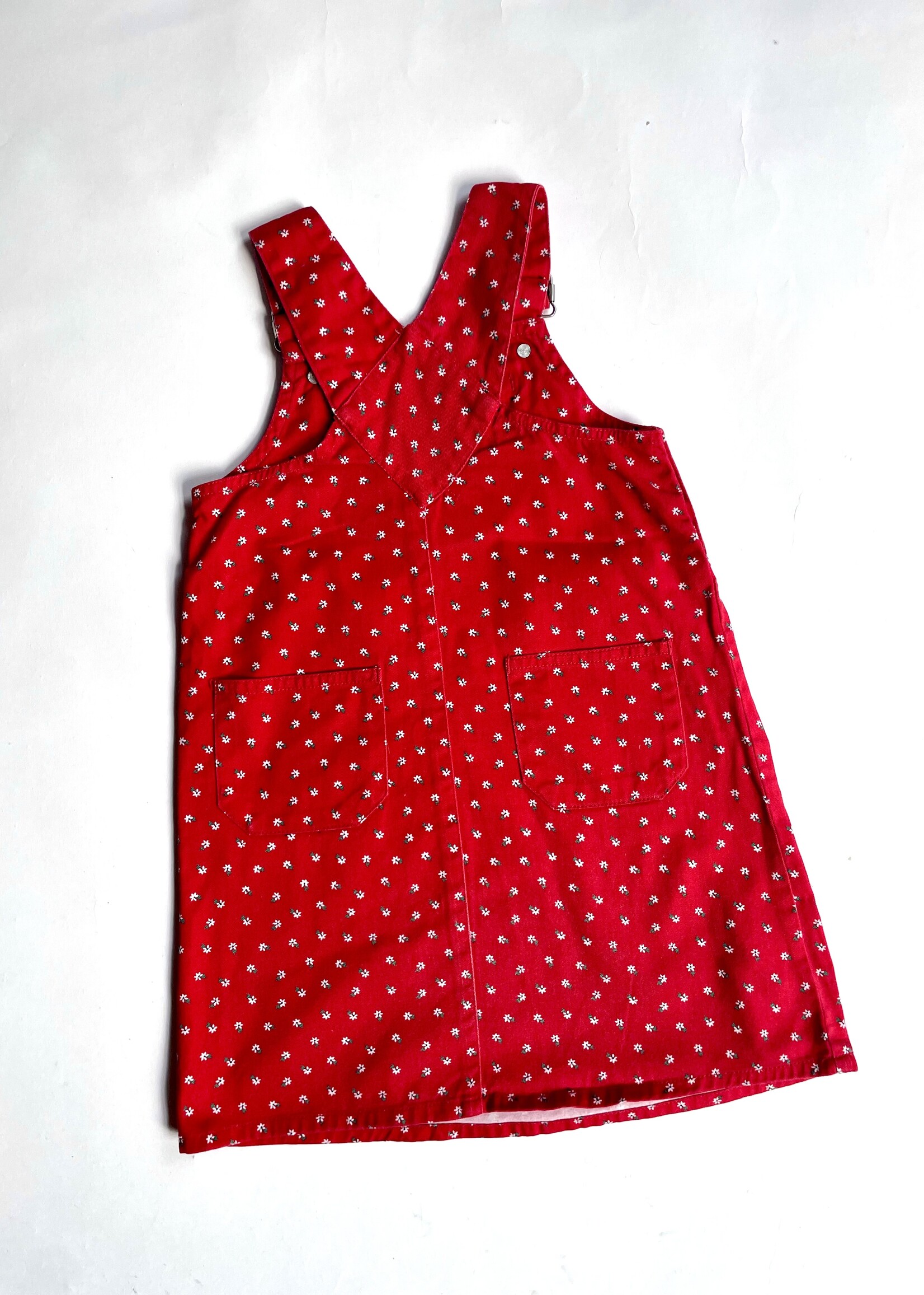 Vintage Red floral pinafore dress 5y