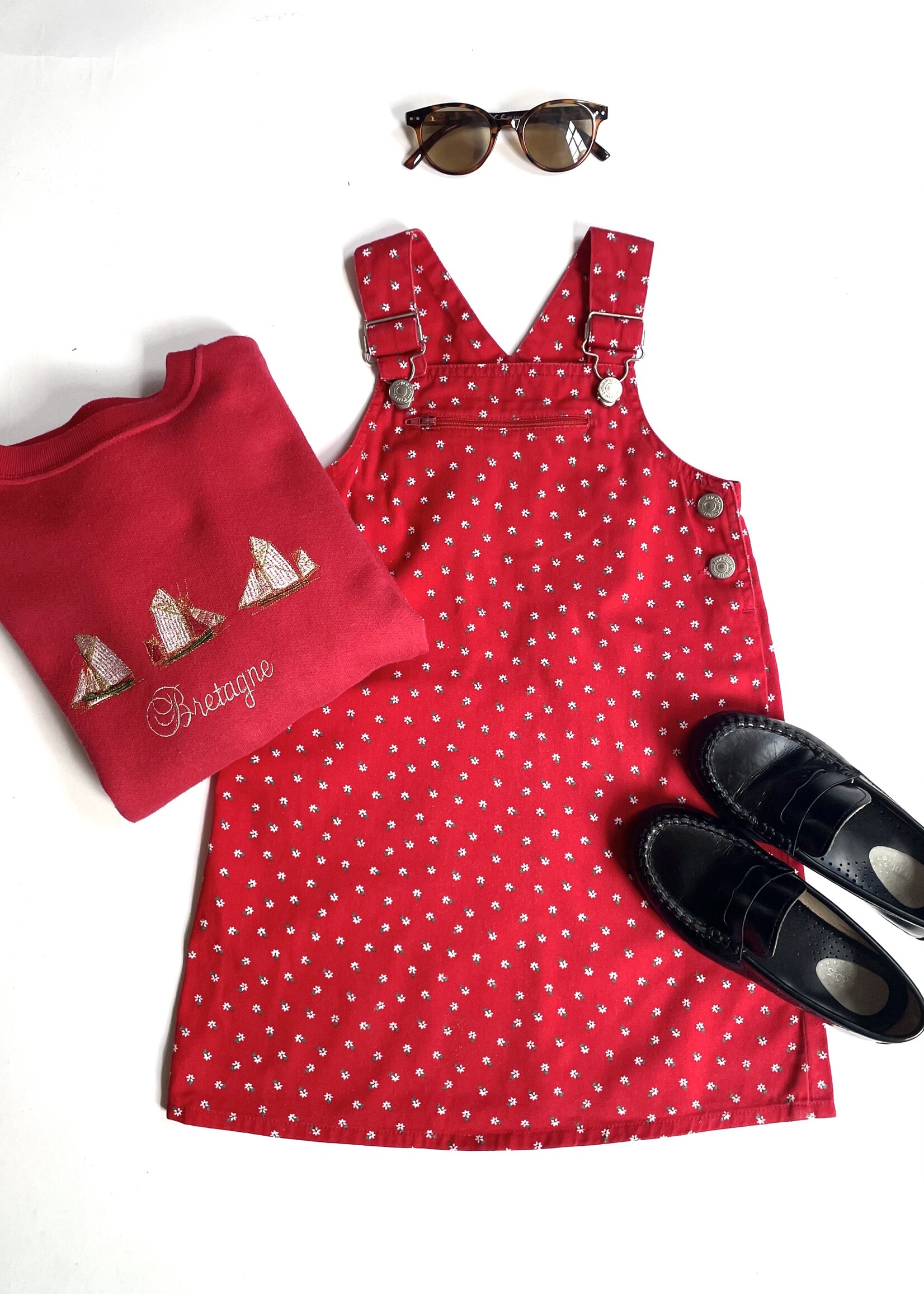 Vintage Red floral pinafore dress 5y