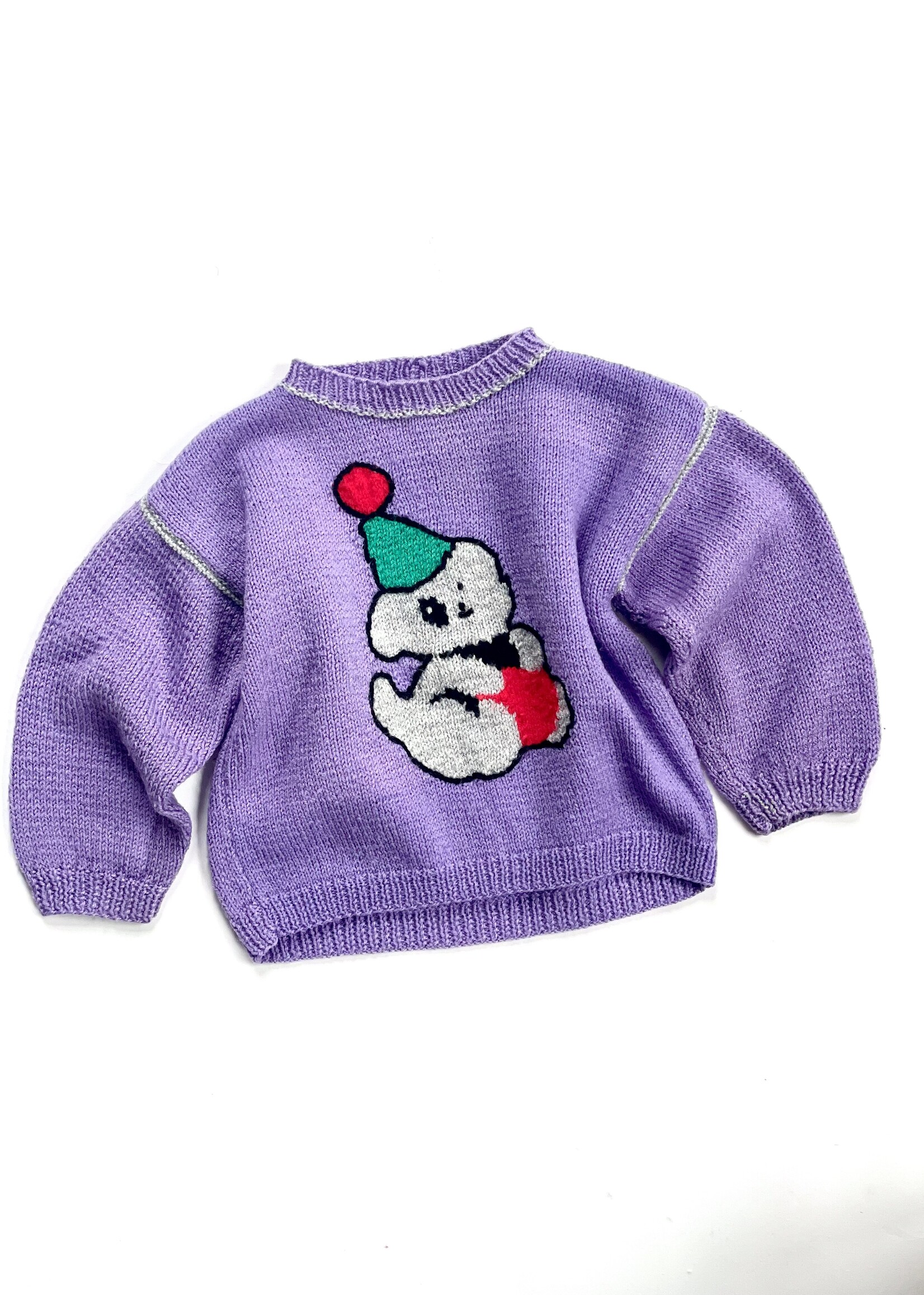 Handmade Lilac Clown-Dog Sweater 3-4y