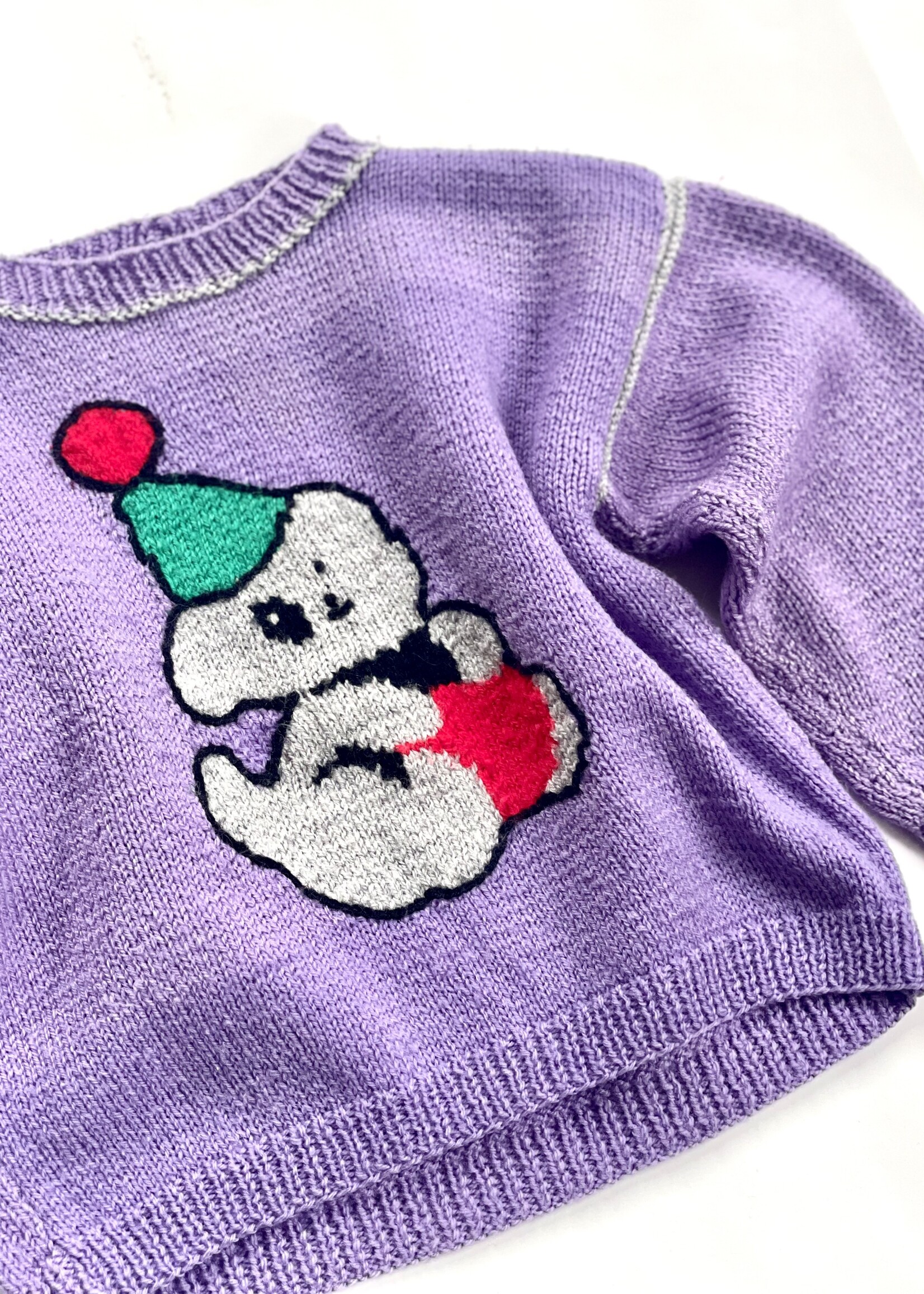 Handmade Lilac Clown-Dog Sweater 3-4y