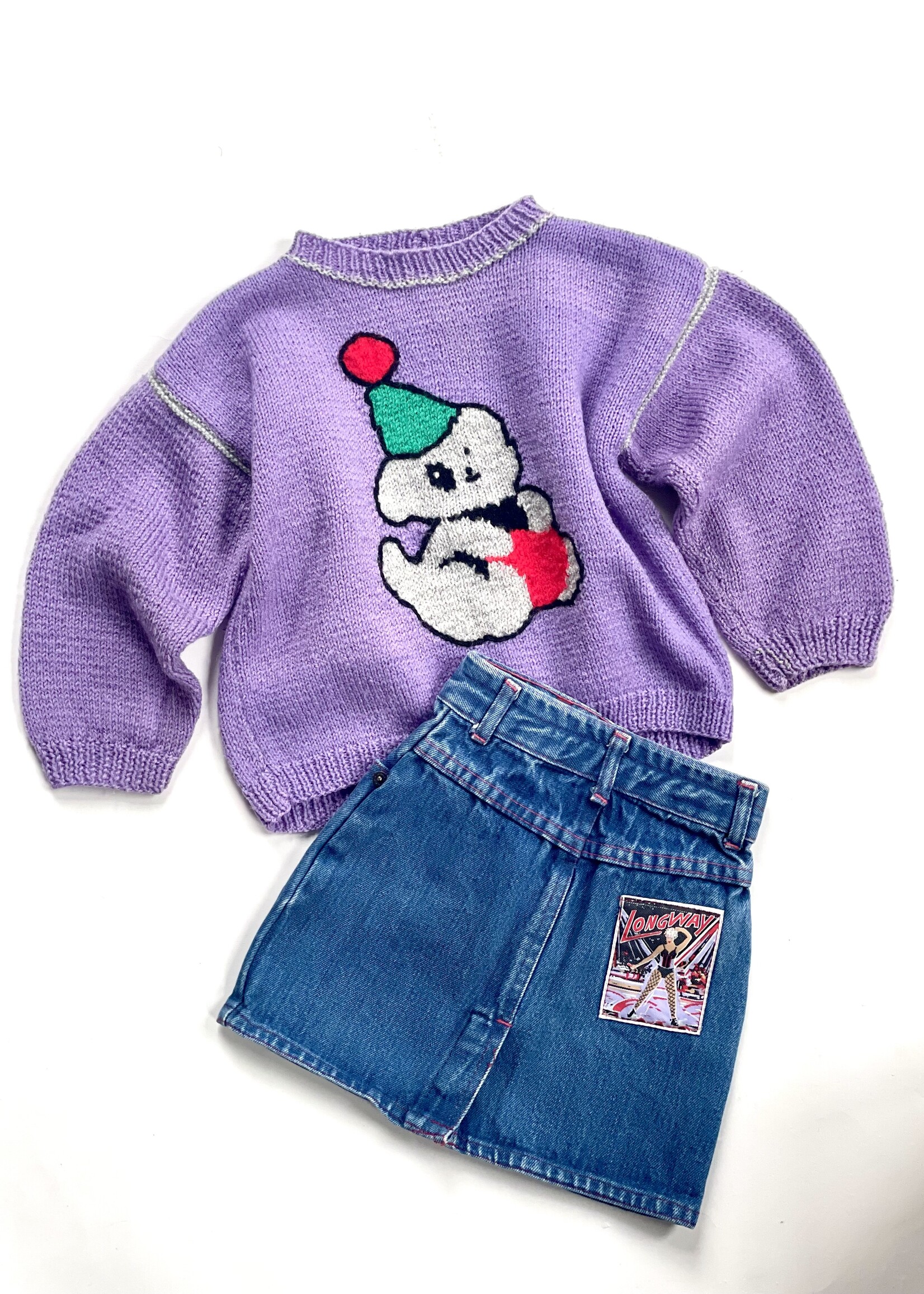 Handmade Lilac Clown-Dog Sweater 3-4y