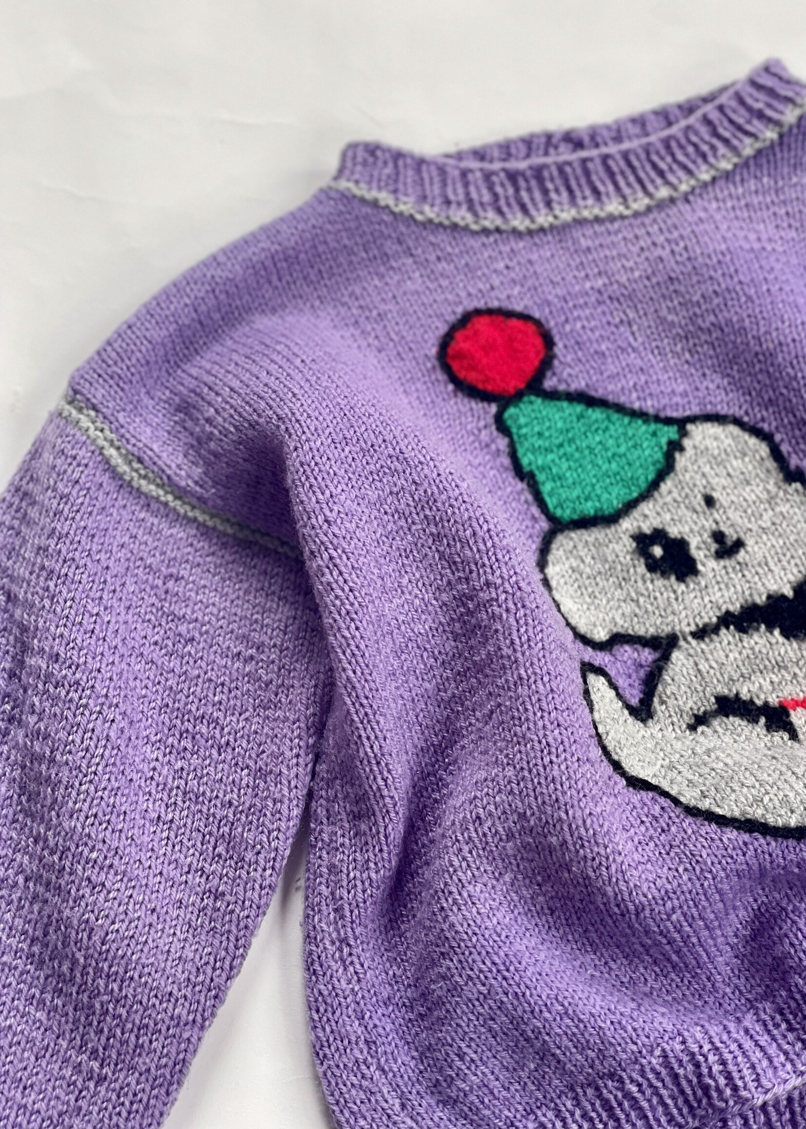 Handmade Lilac Clown-Dog Sweater 3-4y