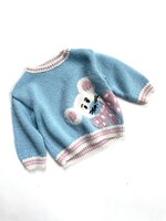 Handmade Wool Light blue and pink Mouse sweater 18m