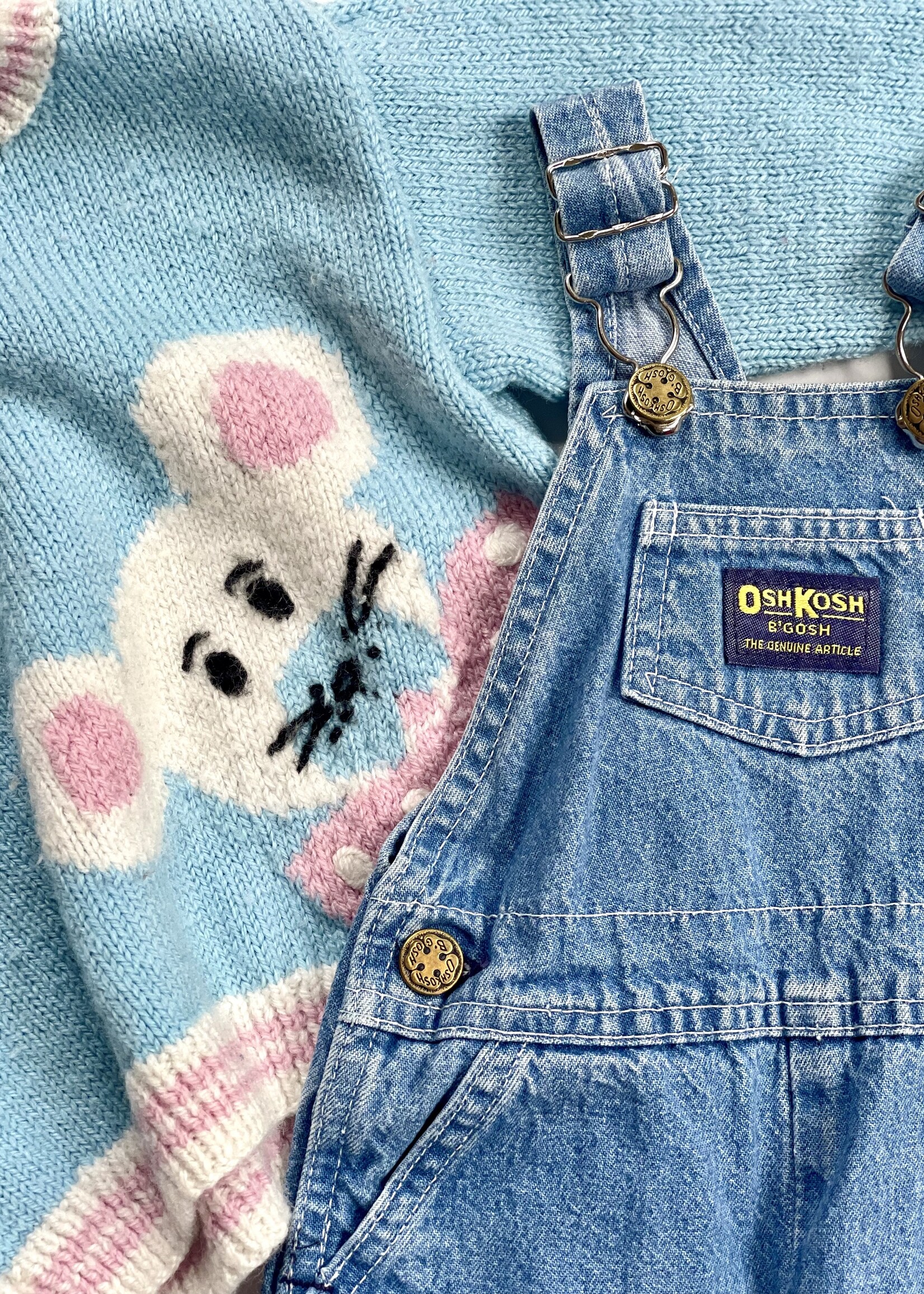 Handmade Wool Light blue and pink Mouse sweater 18m