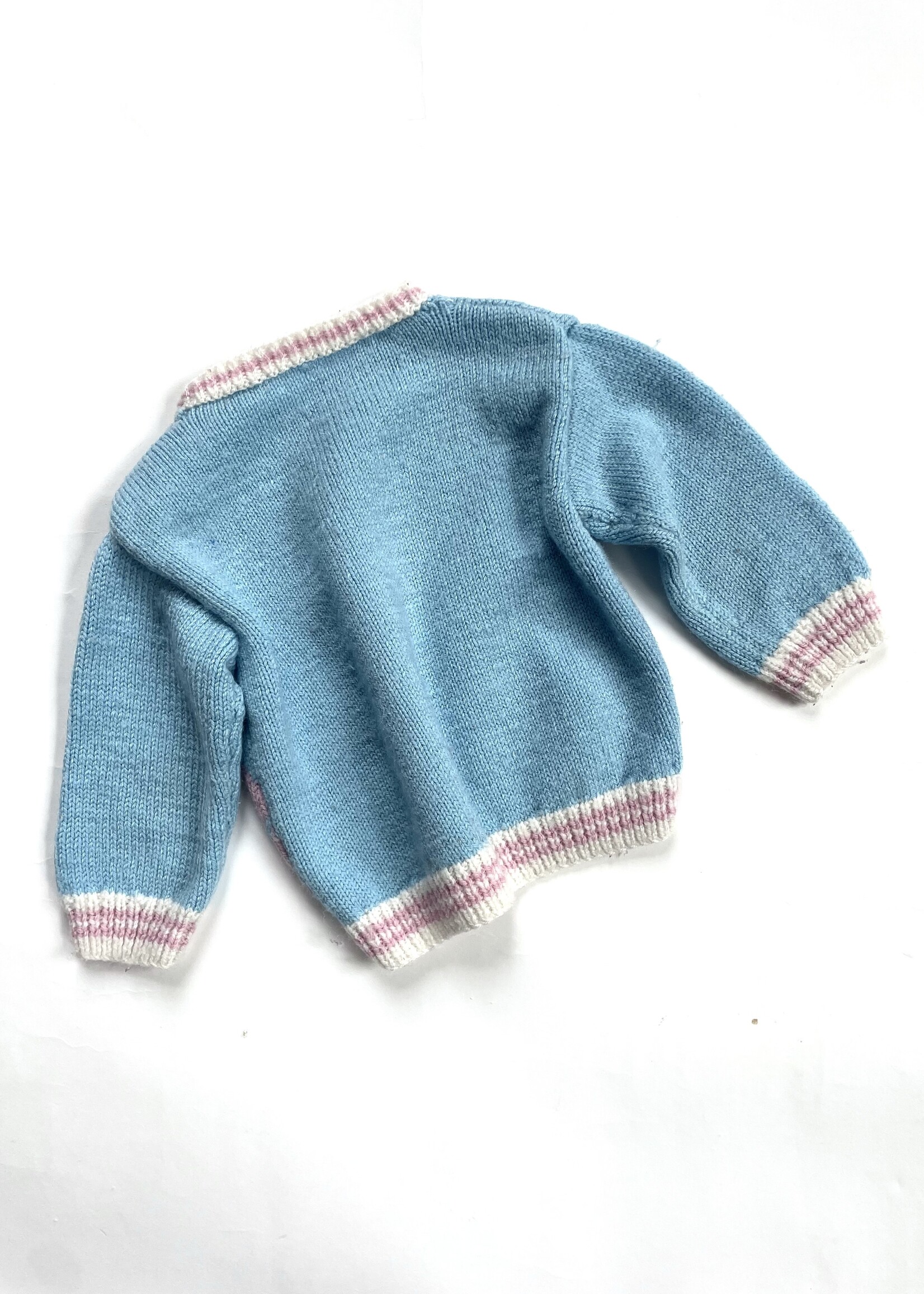 Handmade Wool Light blue and pink Mouse sweater 18m