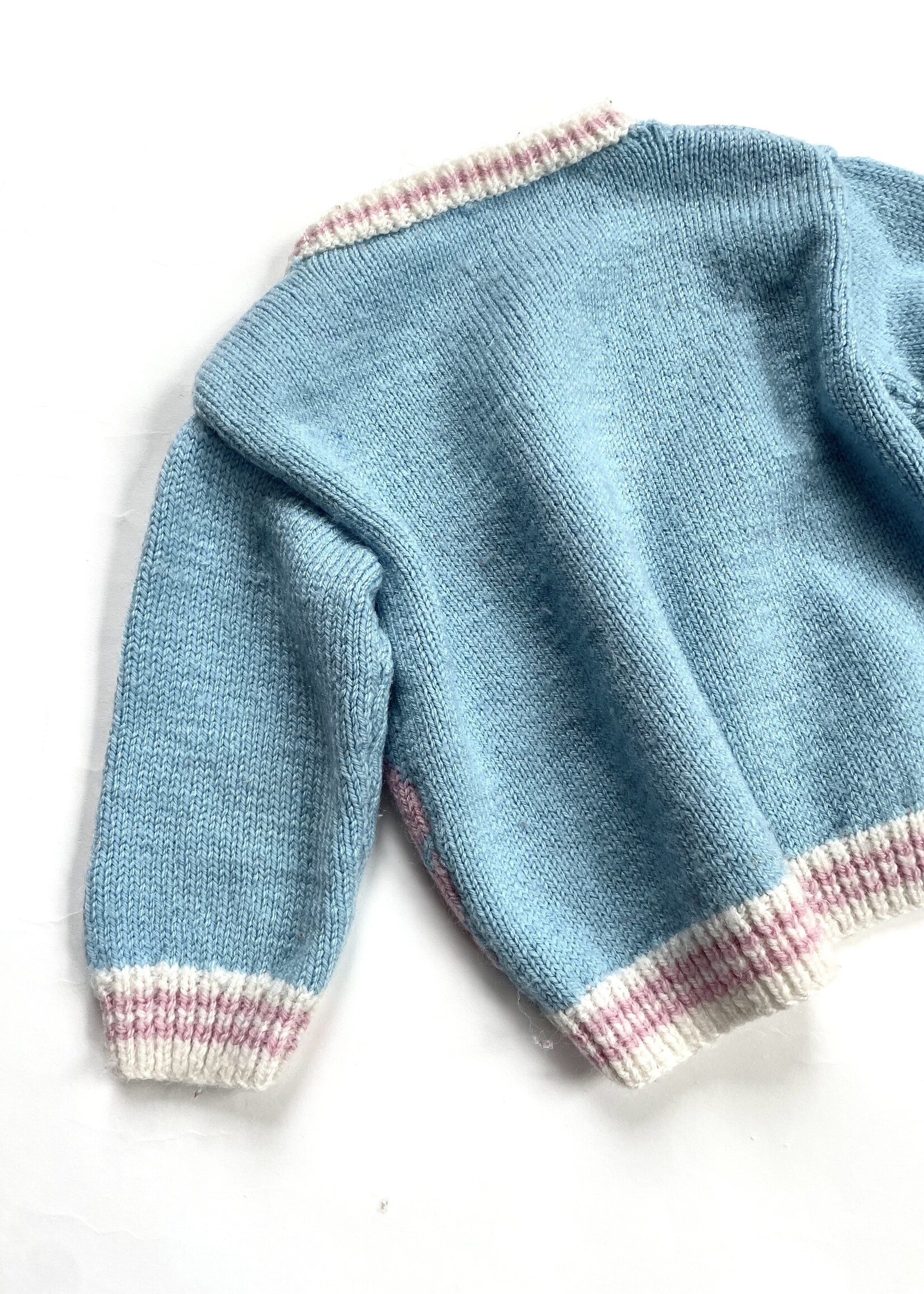 Handmade Wool Light blue and pink Mouse sweater 18m