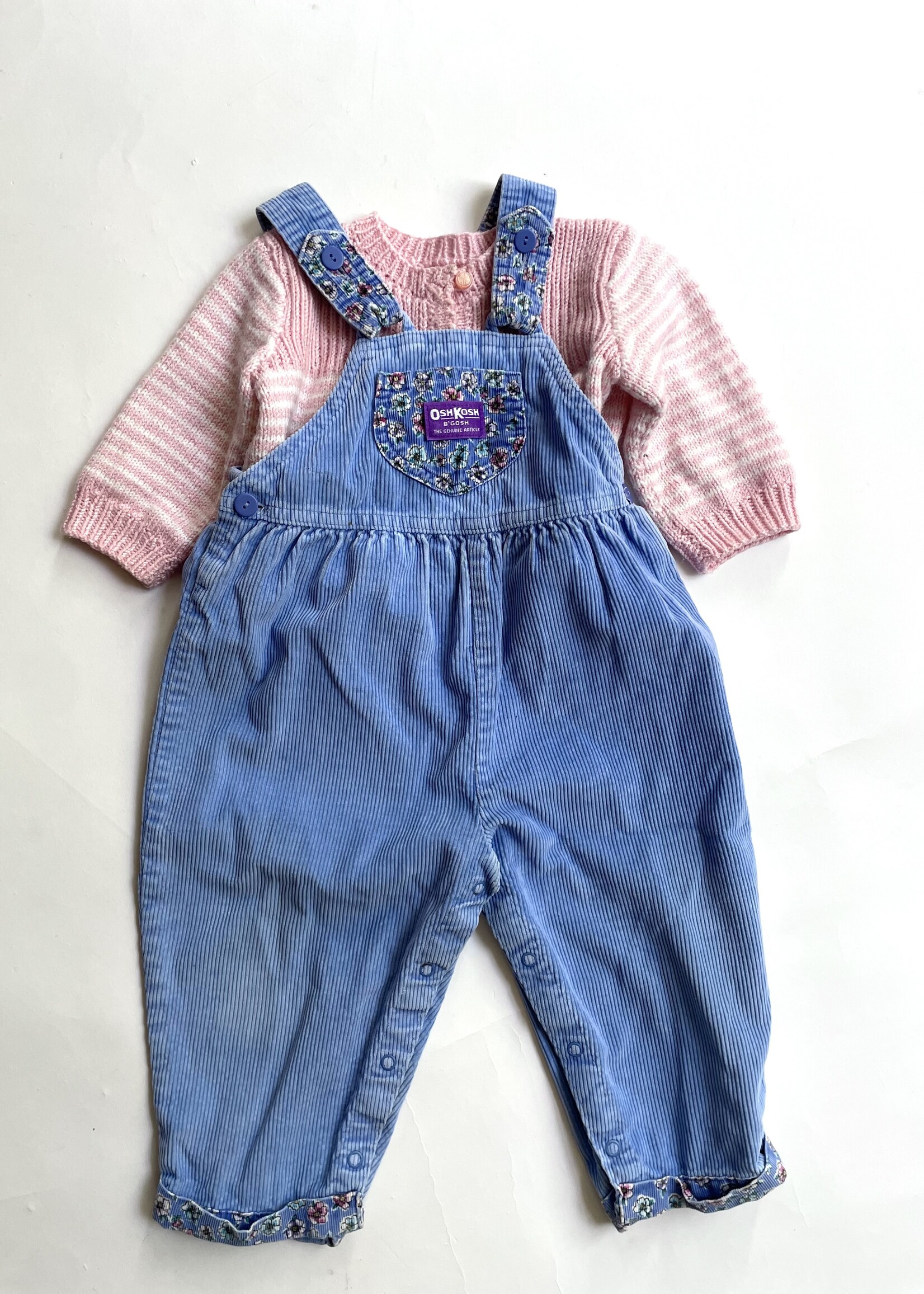 OshKosh USA Blue Floral Corduroy Dungarees 2-3y