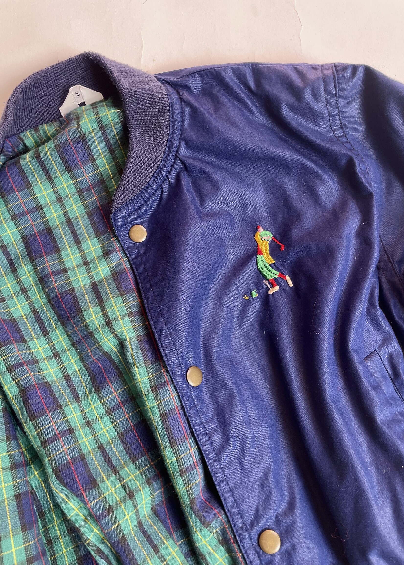 Vintage Dark Blue Tartan Golf Jacket 3-4y