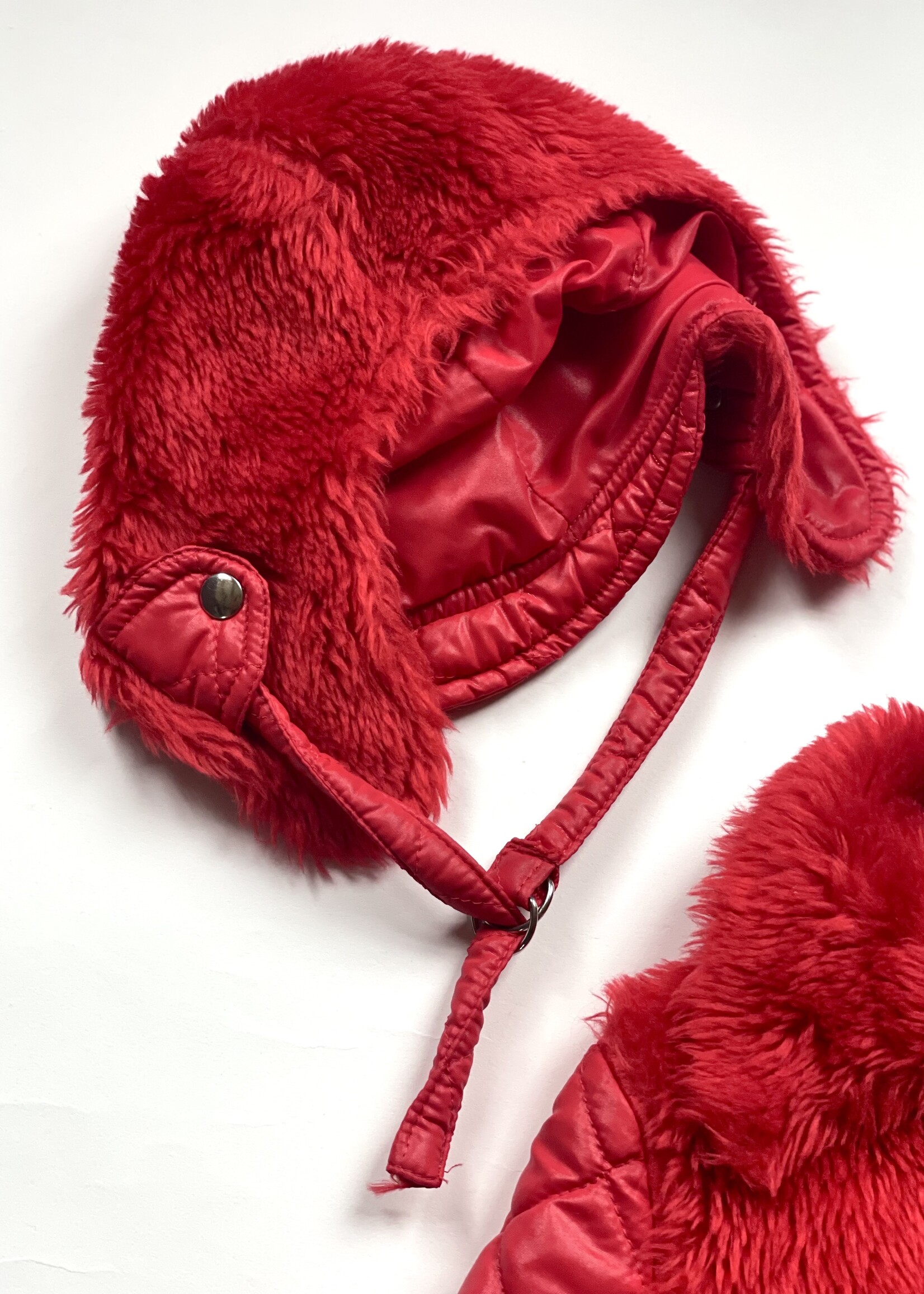 Vintage Red Faux Fur 70's jacket + hat 2y