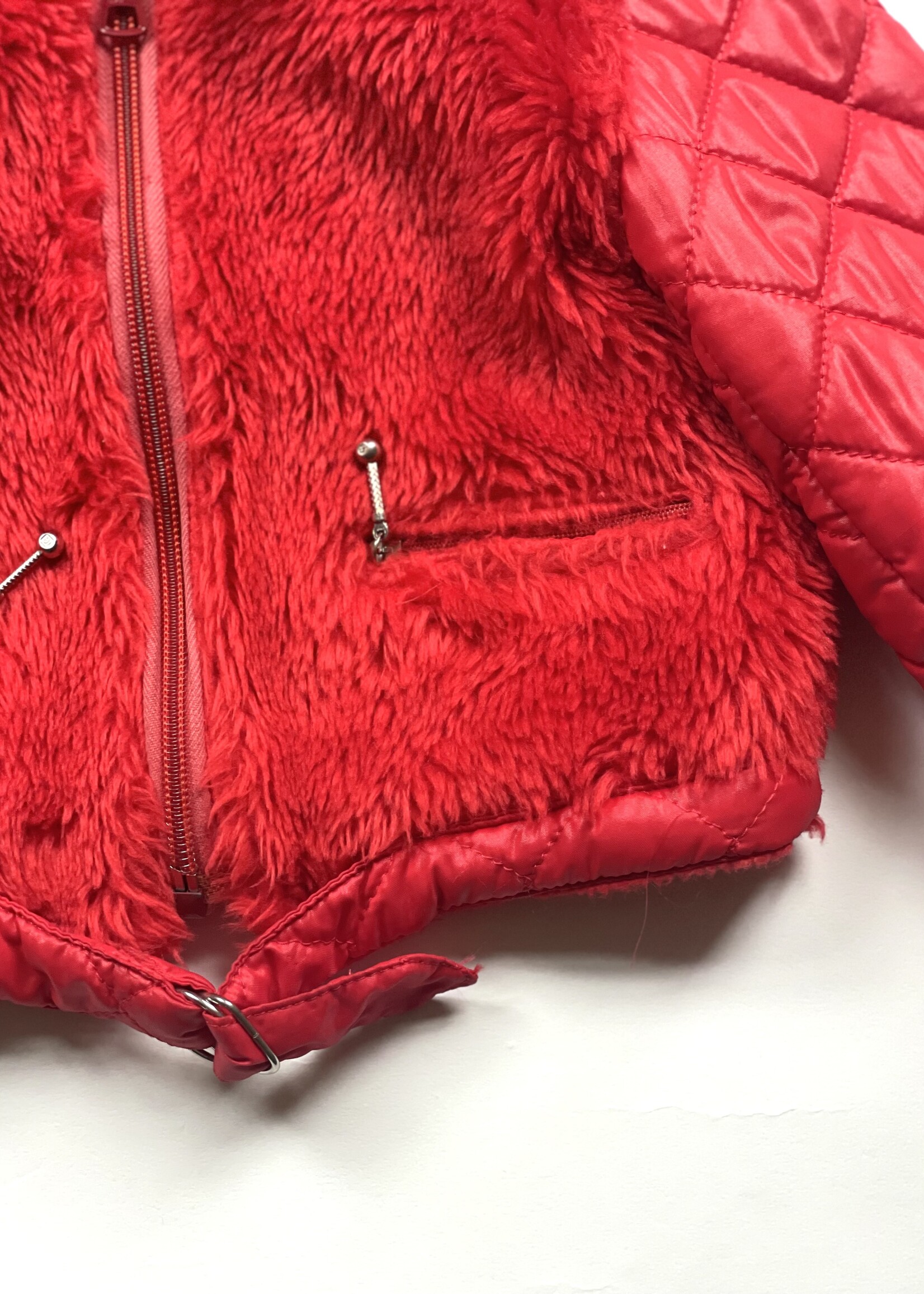 Vintage Red Faux Fur 70's jacket + hat 2y