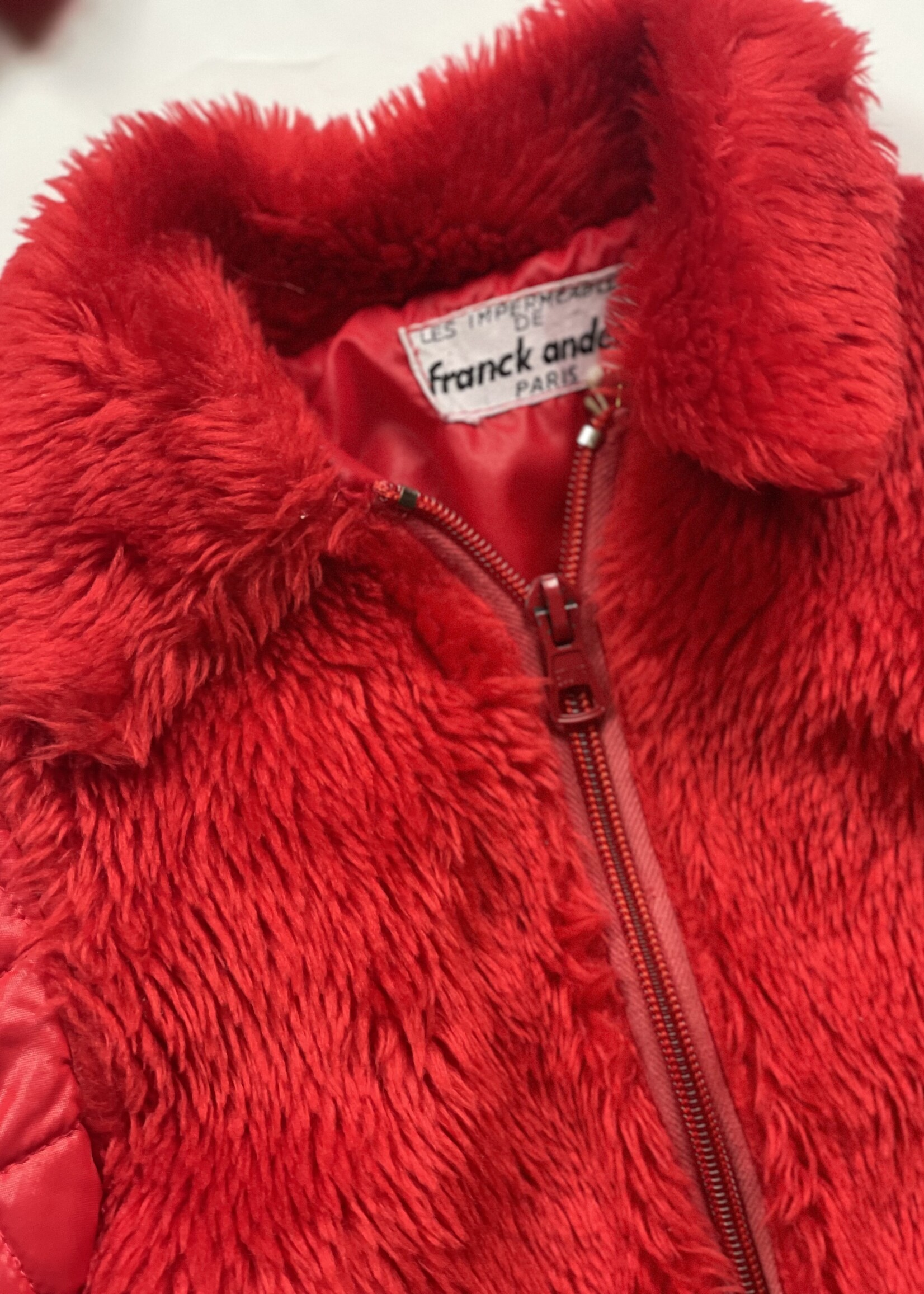 Vintage Red Faux Fur 70's jacket + hat 2y