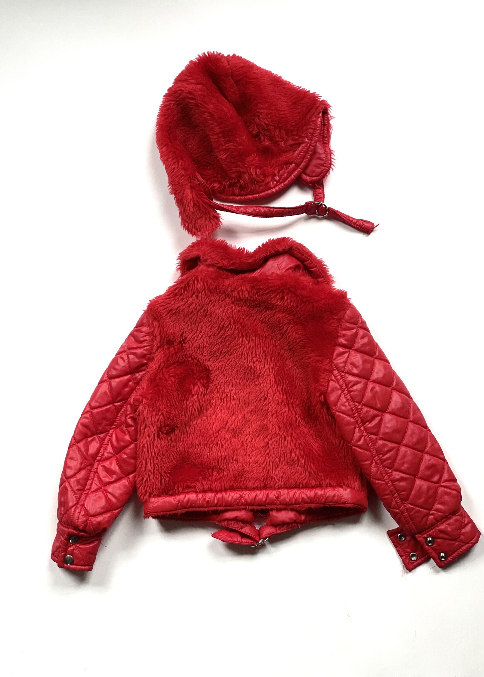Vintage Red Faux Fur 70's jacket + hat 2y