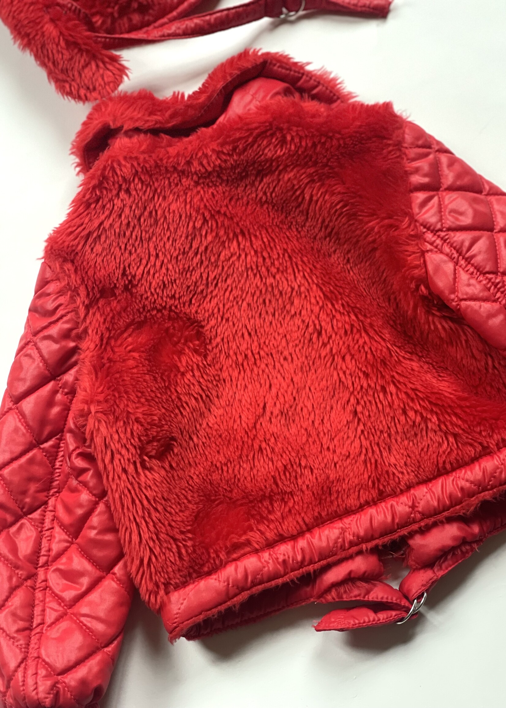 Vintage Red Faux Fur 70's jacket + hat 2y