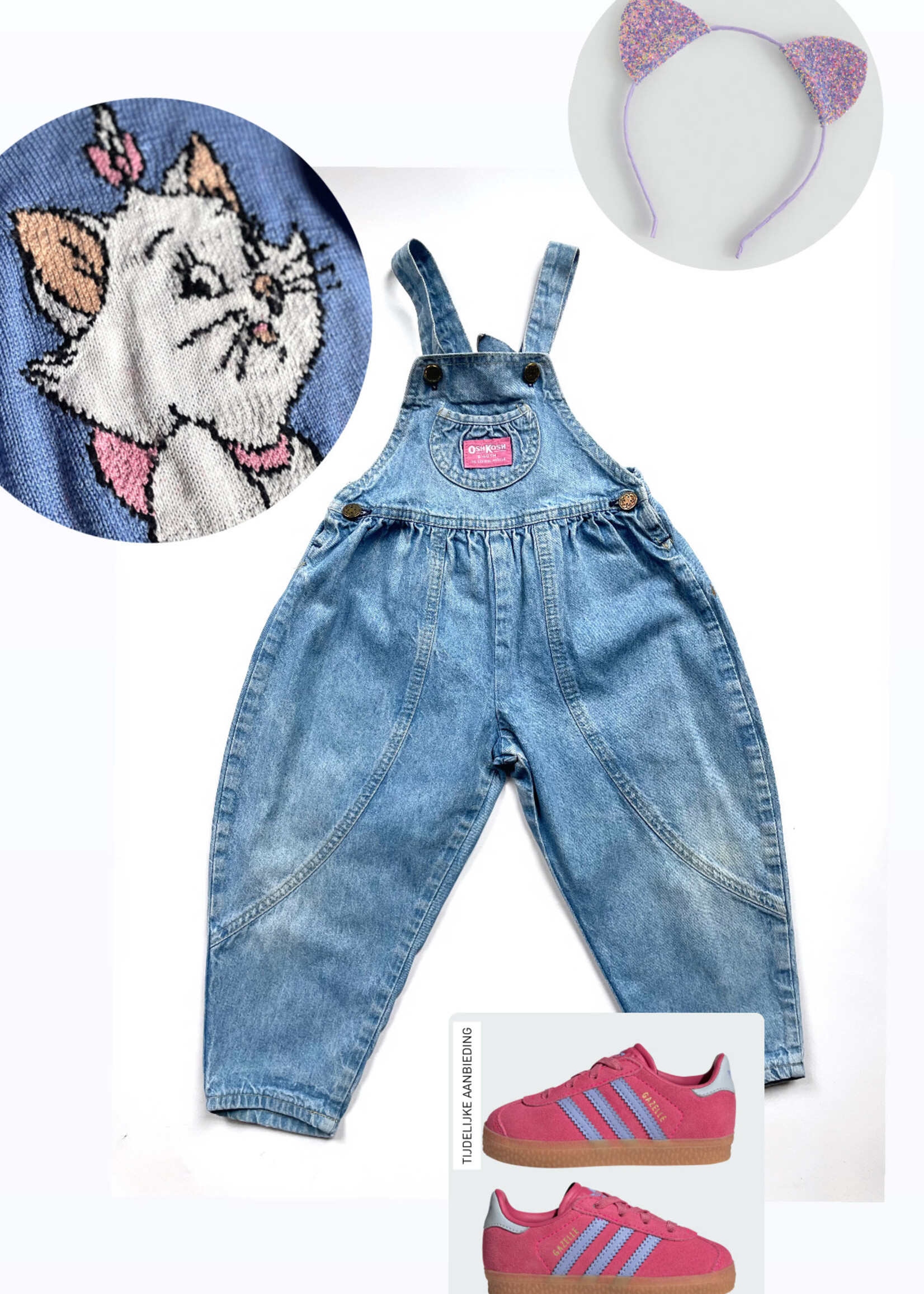 OshKosh USA Light Wash Bubble Dungarees 3-4y