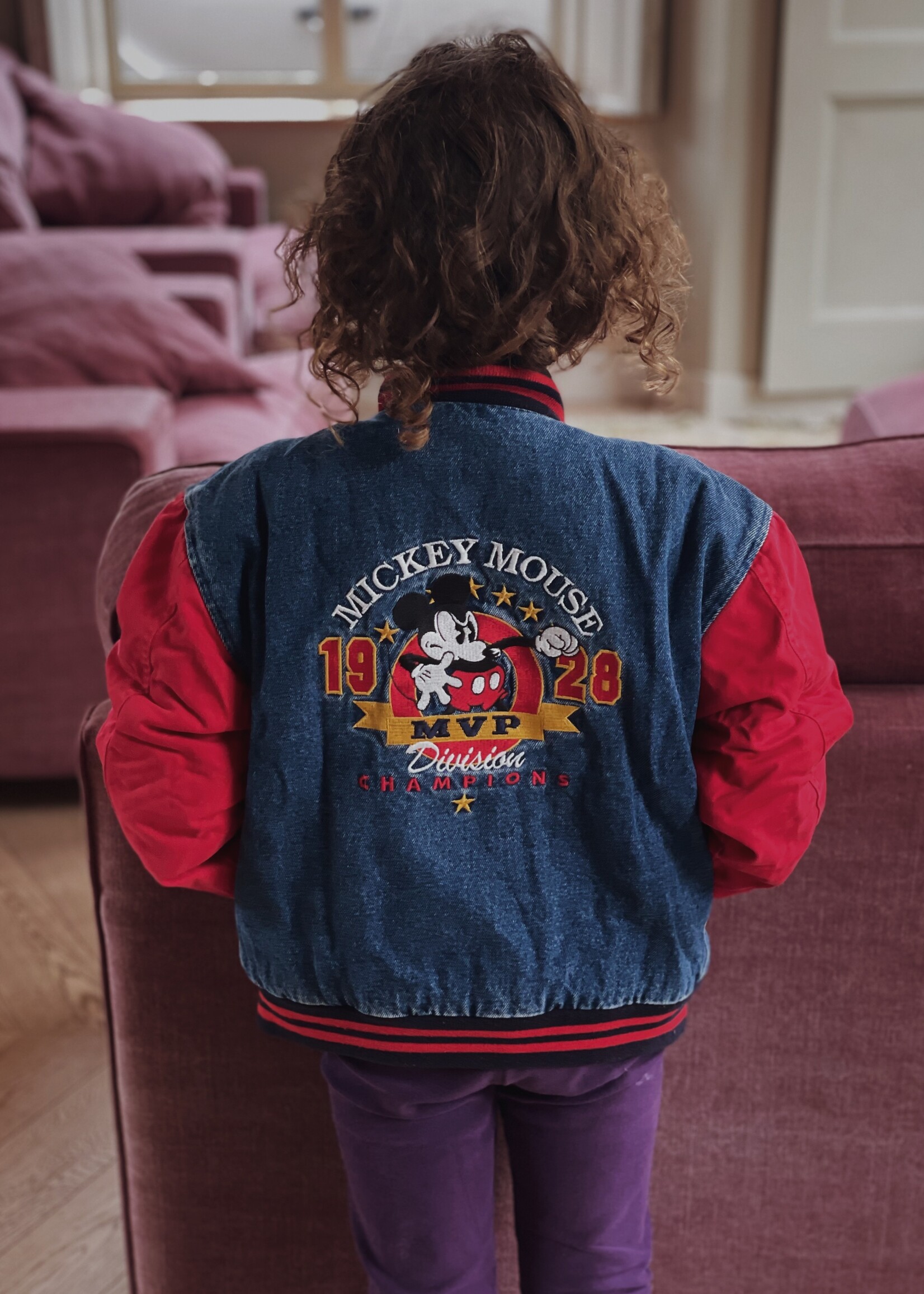 Disney Denim Baseball Mickey Bomber Jacket 6y