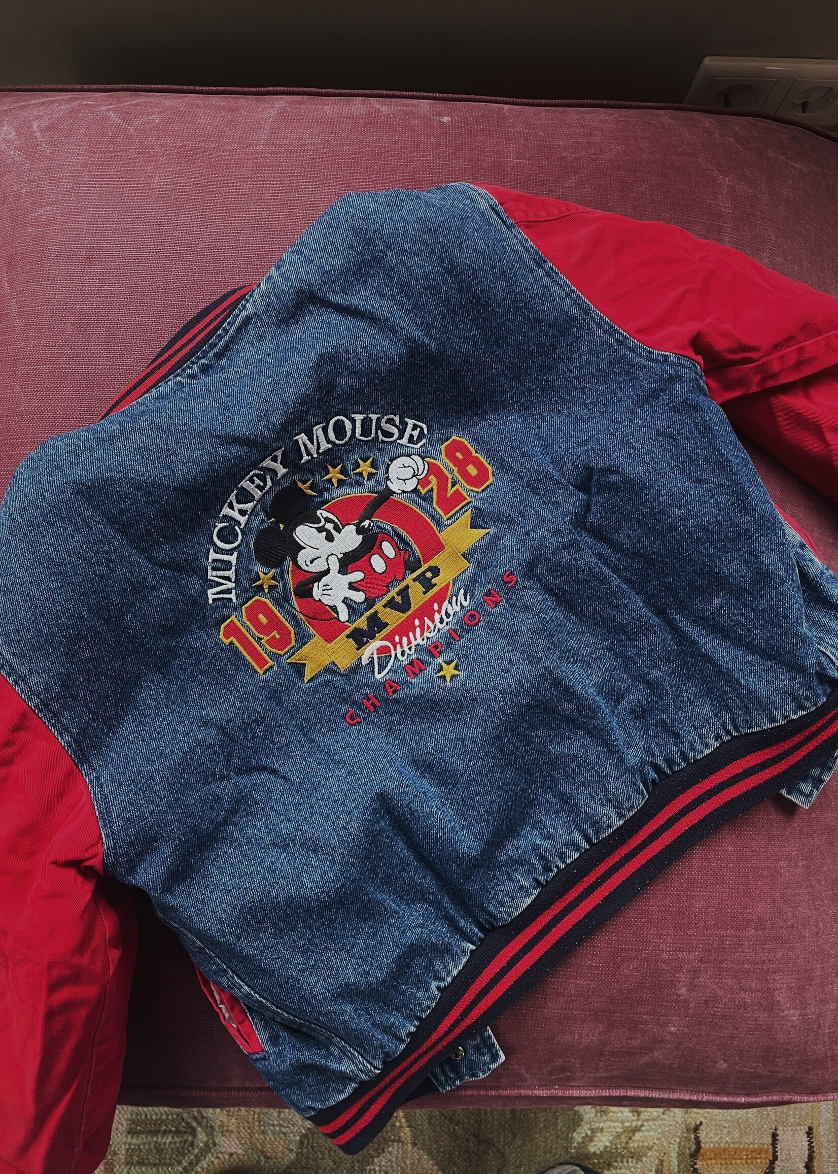 Disney Denim Baseball Mickey Bomber Jacket 6y