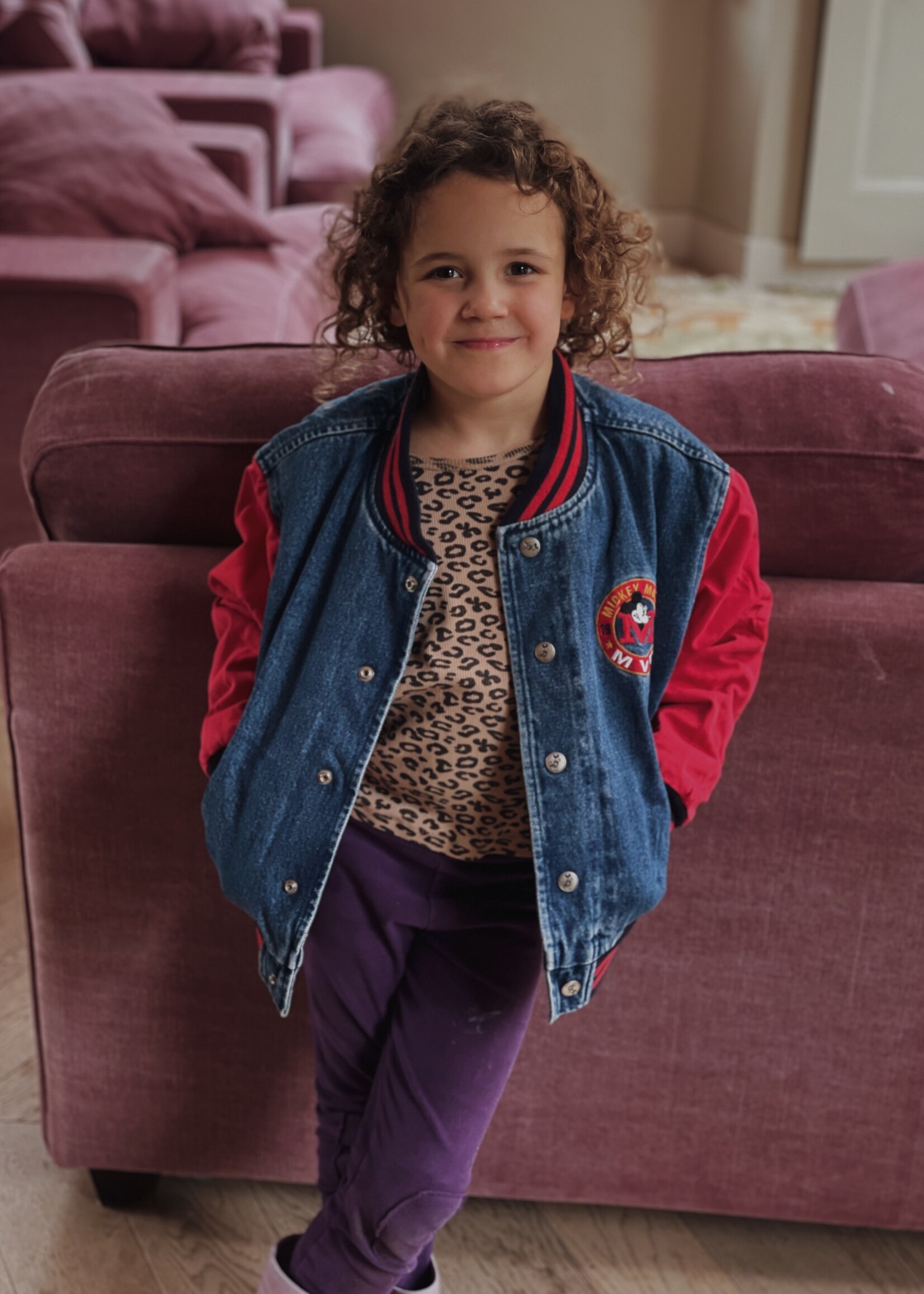 Disney Denim Baseball Mickey Bomber Jacket 6y