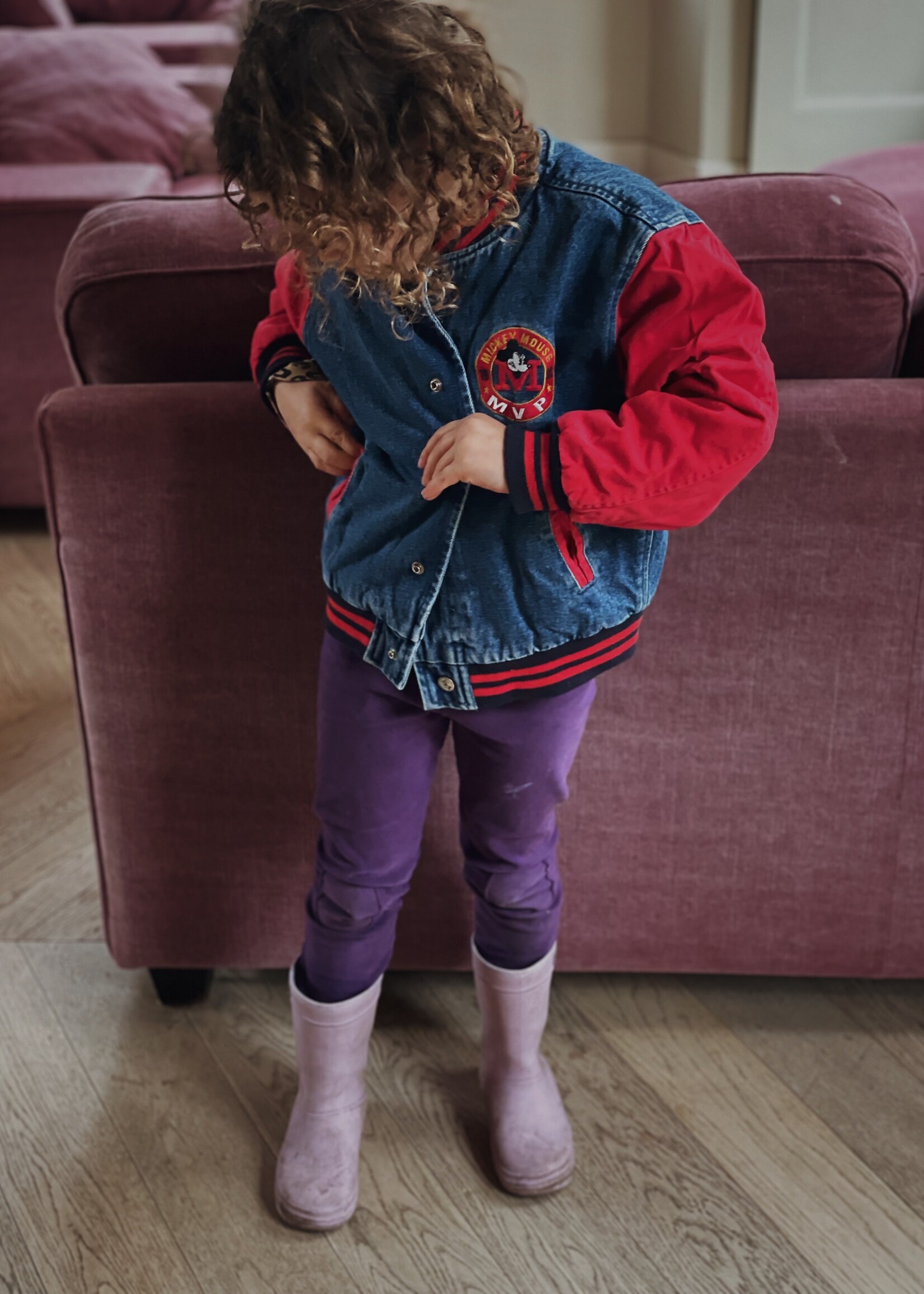 Disney Denim Baseball Mickey Bomber Jacket 6y