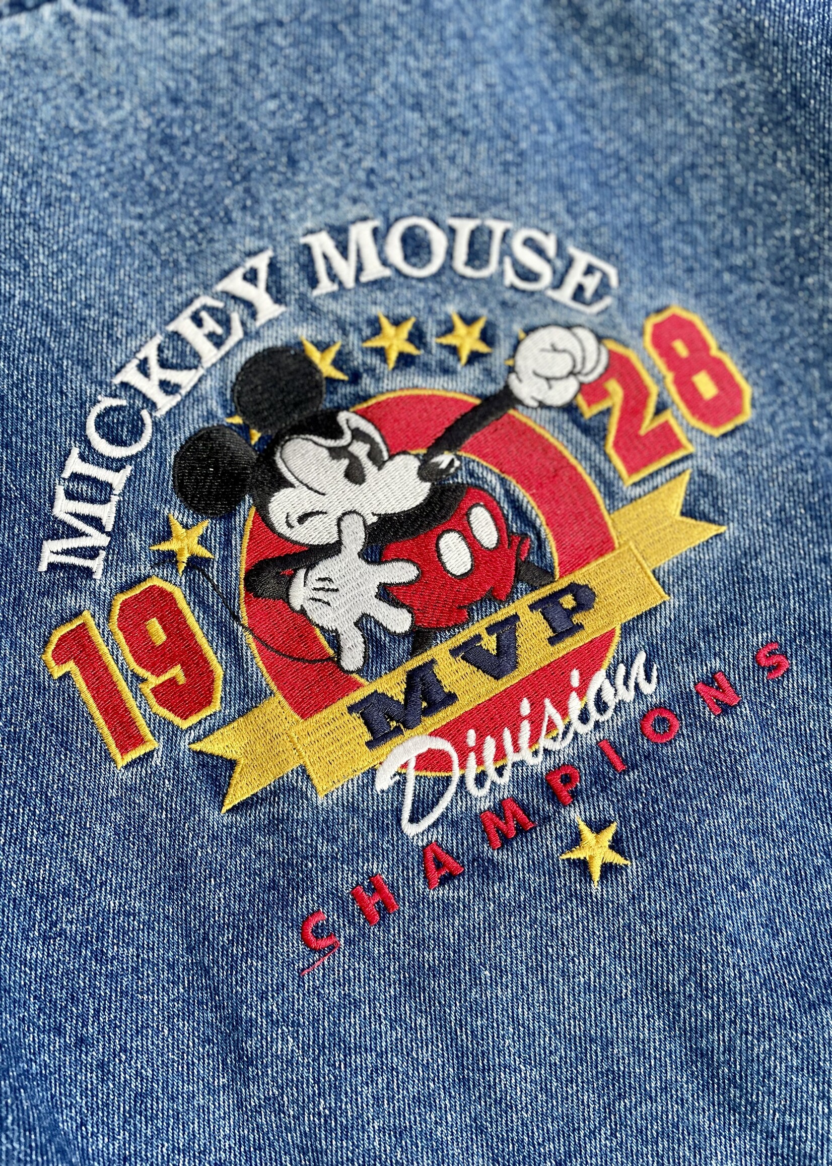 Disney Denim Baseball Mickey Bomber Jacket 6y