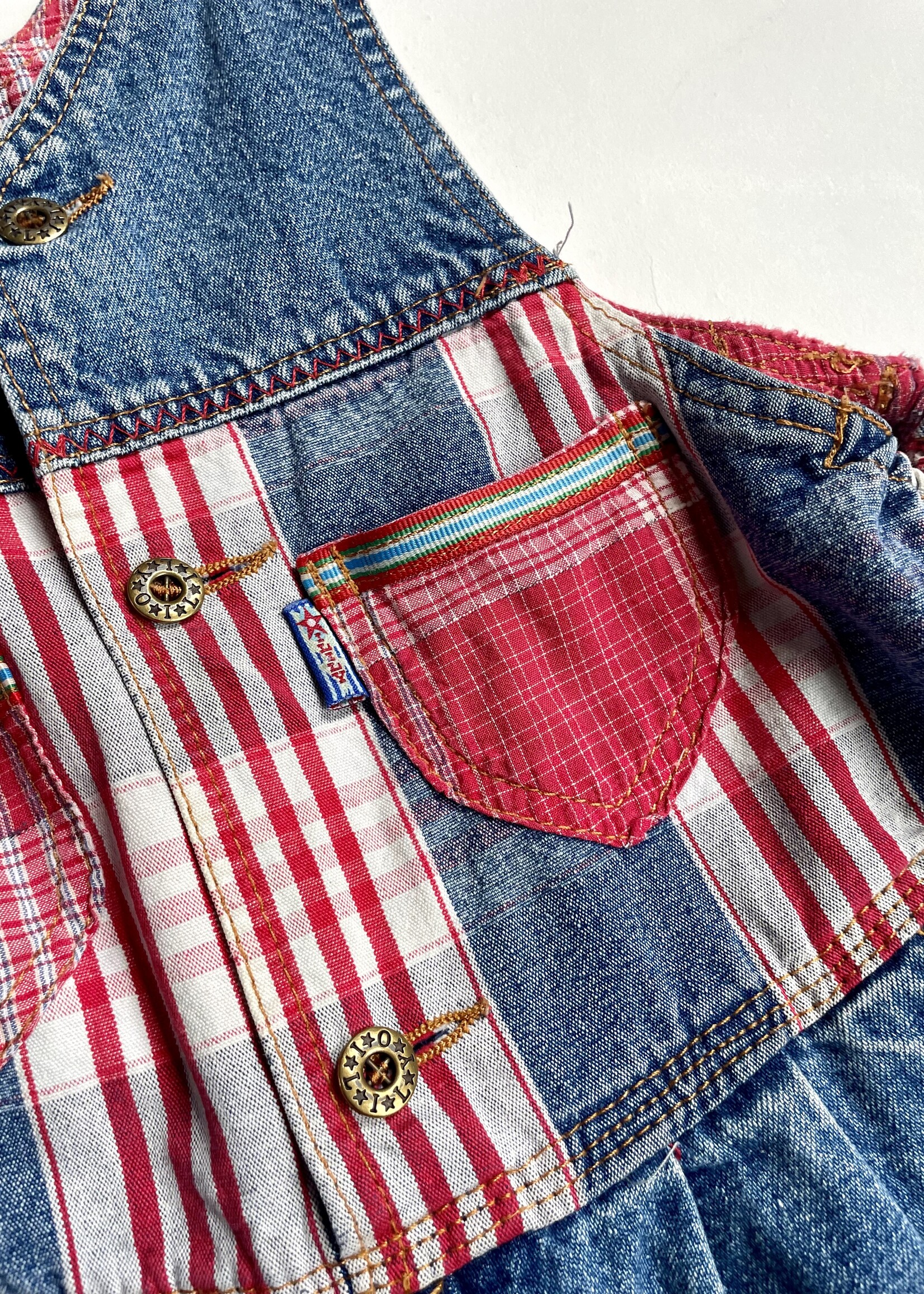 Oilily Puffy Demin Checked Dungarees 6-8y