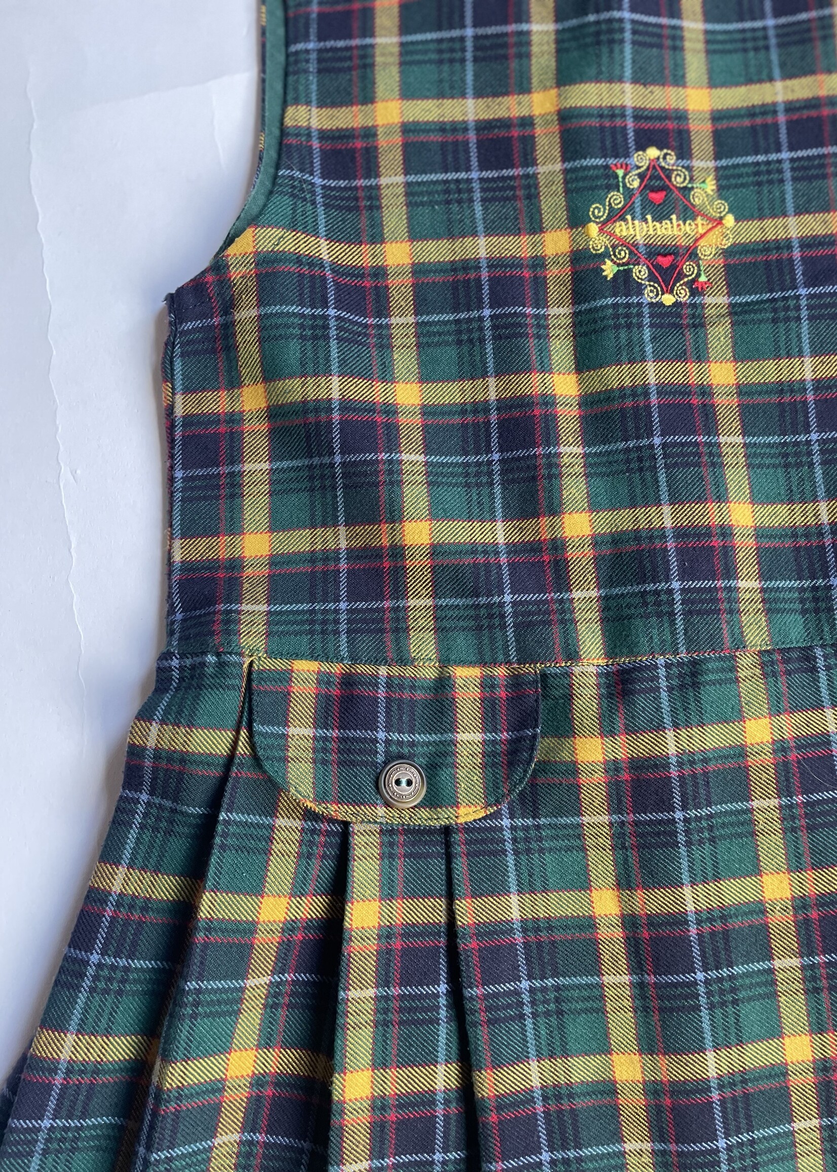 Vintage Green Tartan pleated dress 6-8y