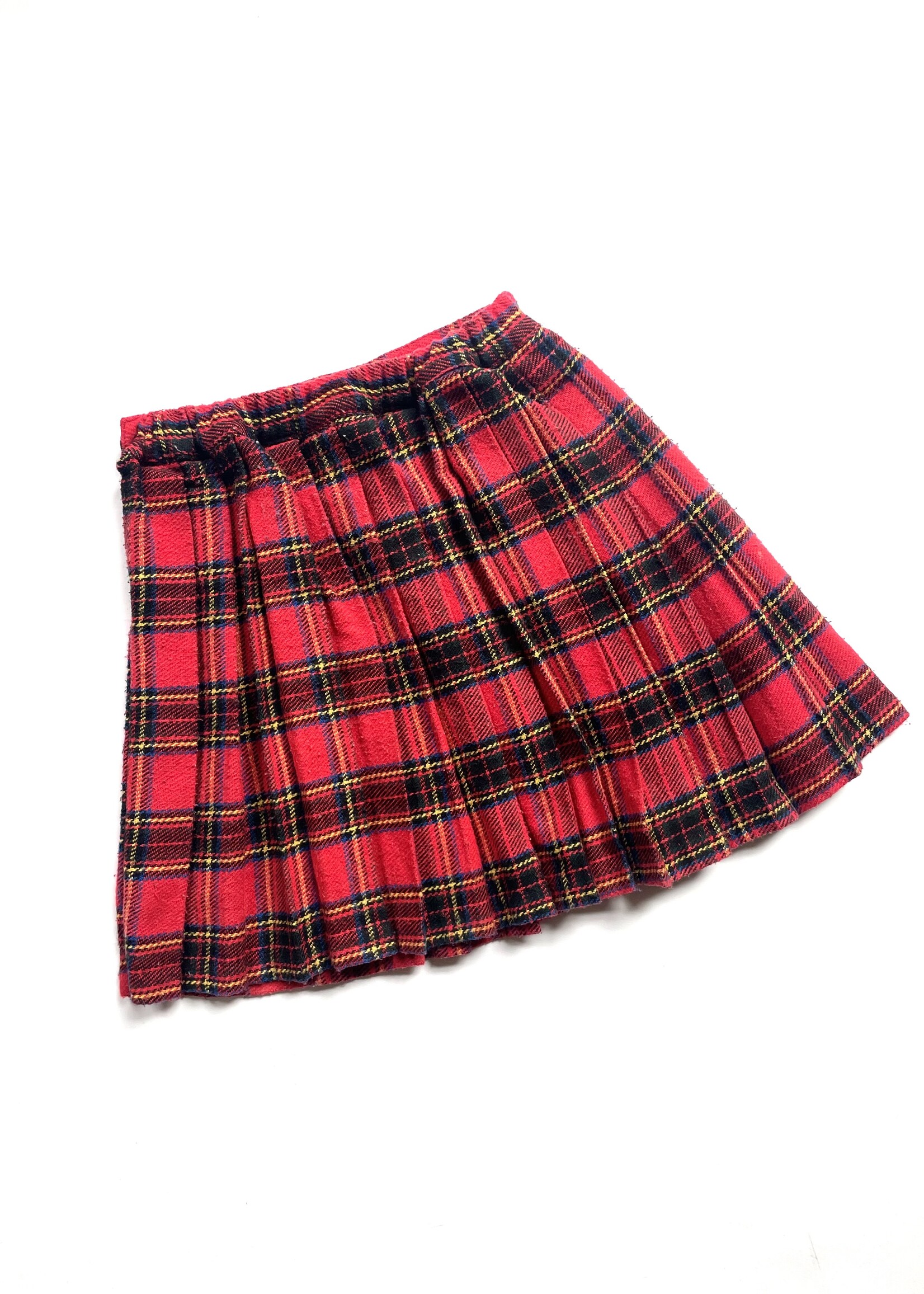 Vintage Red Tartan Wooly Pleated Skirt 6-8y