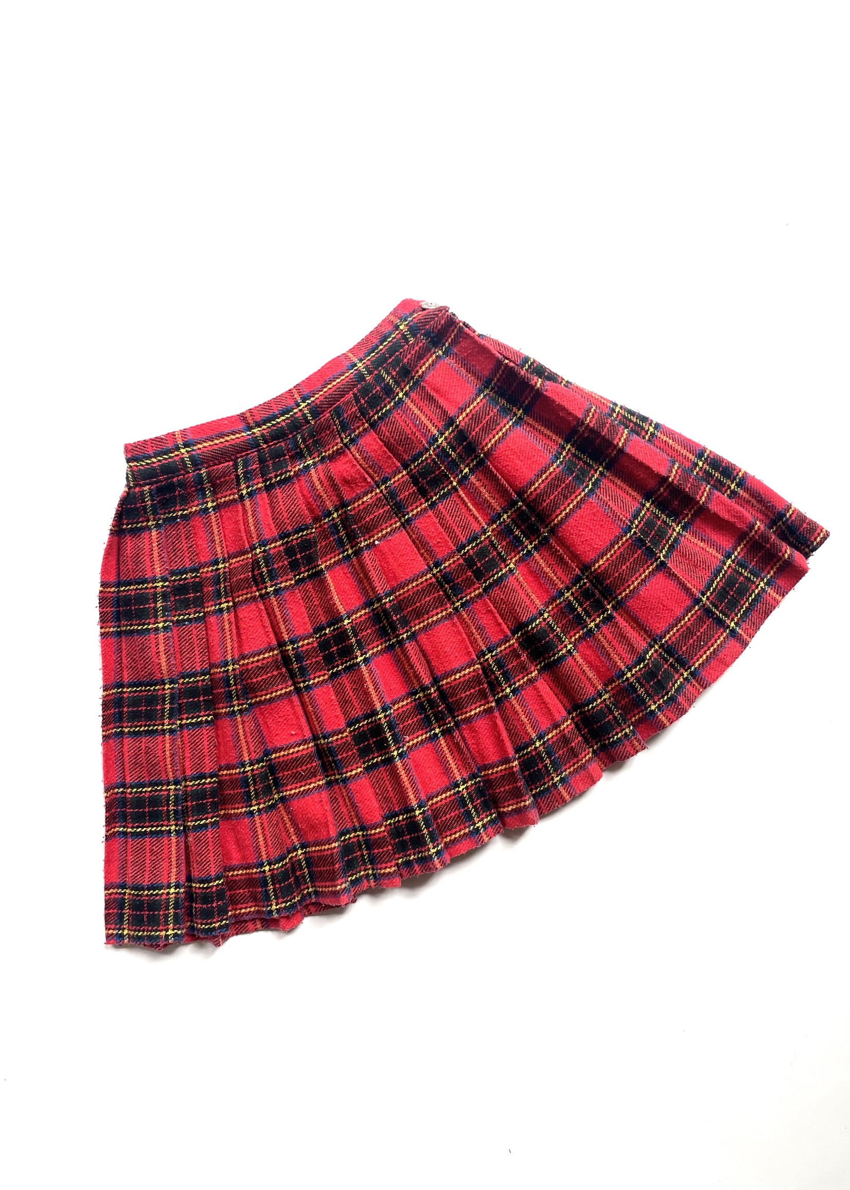 Vintage Red Tartan Wooly Pleated Skirt 6-8y
