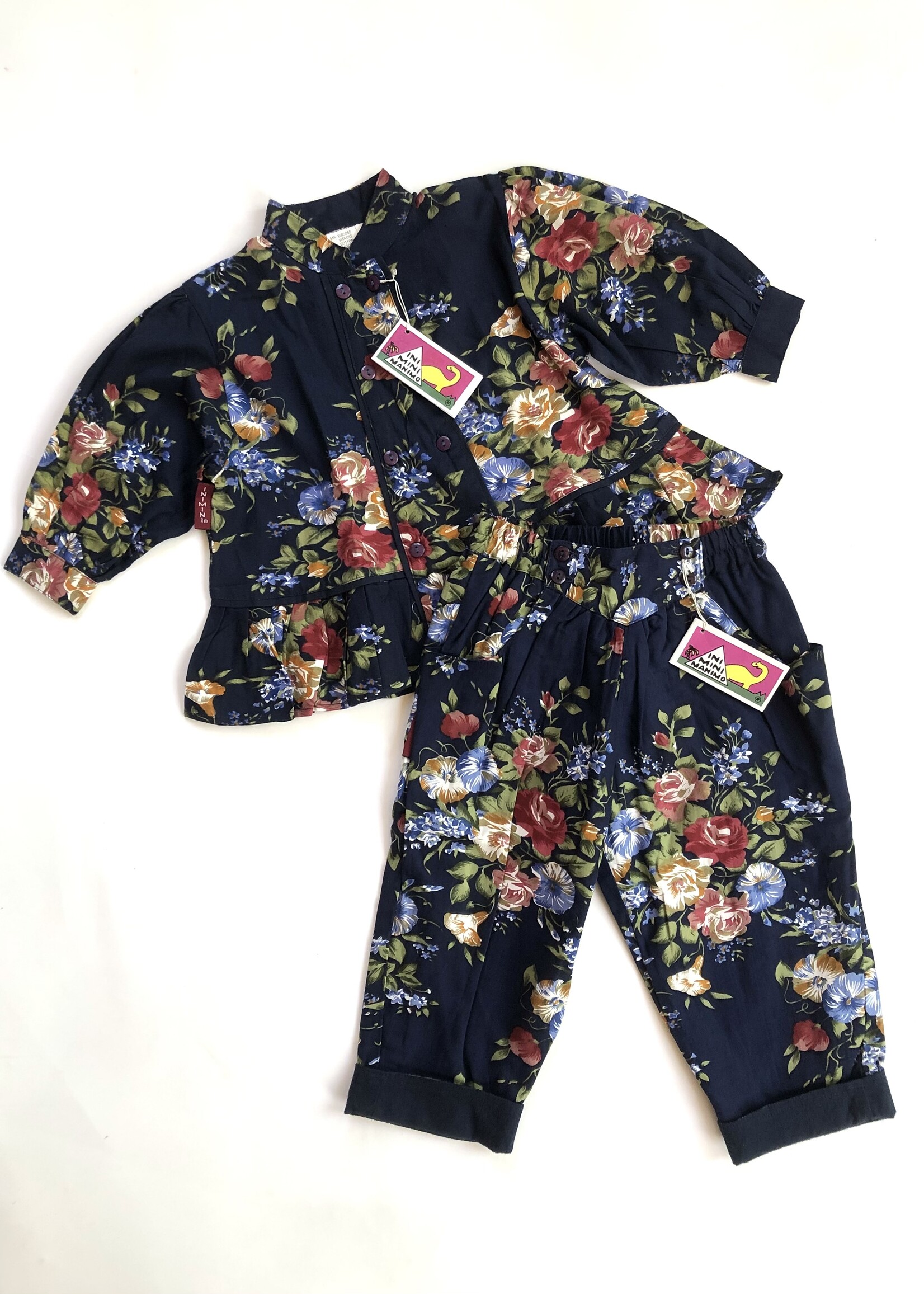 Iniminimanimo Navy blue floral set 12-18m
