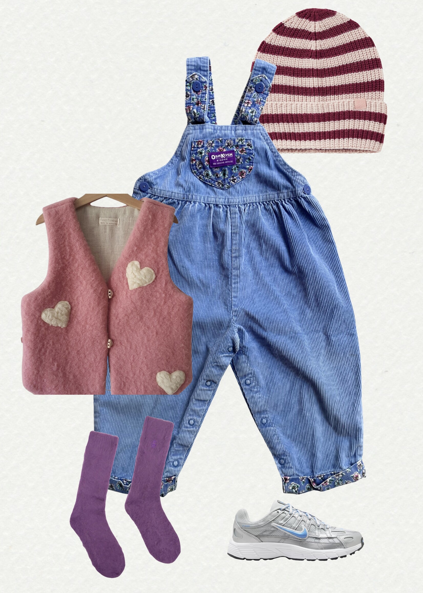 OshKosh USA Blue Floral Corduroy Dungarees 2-3y