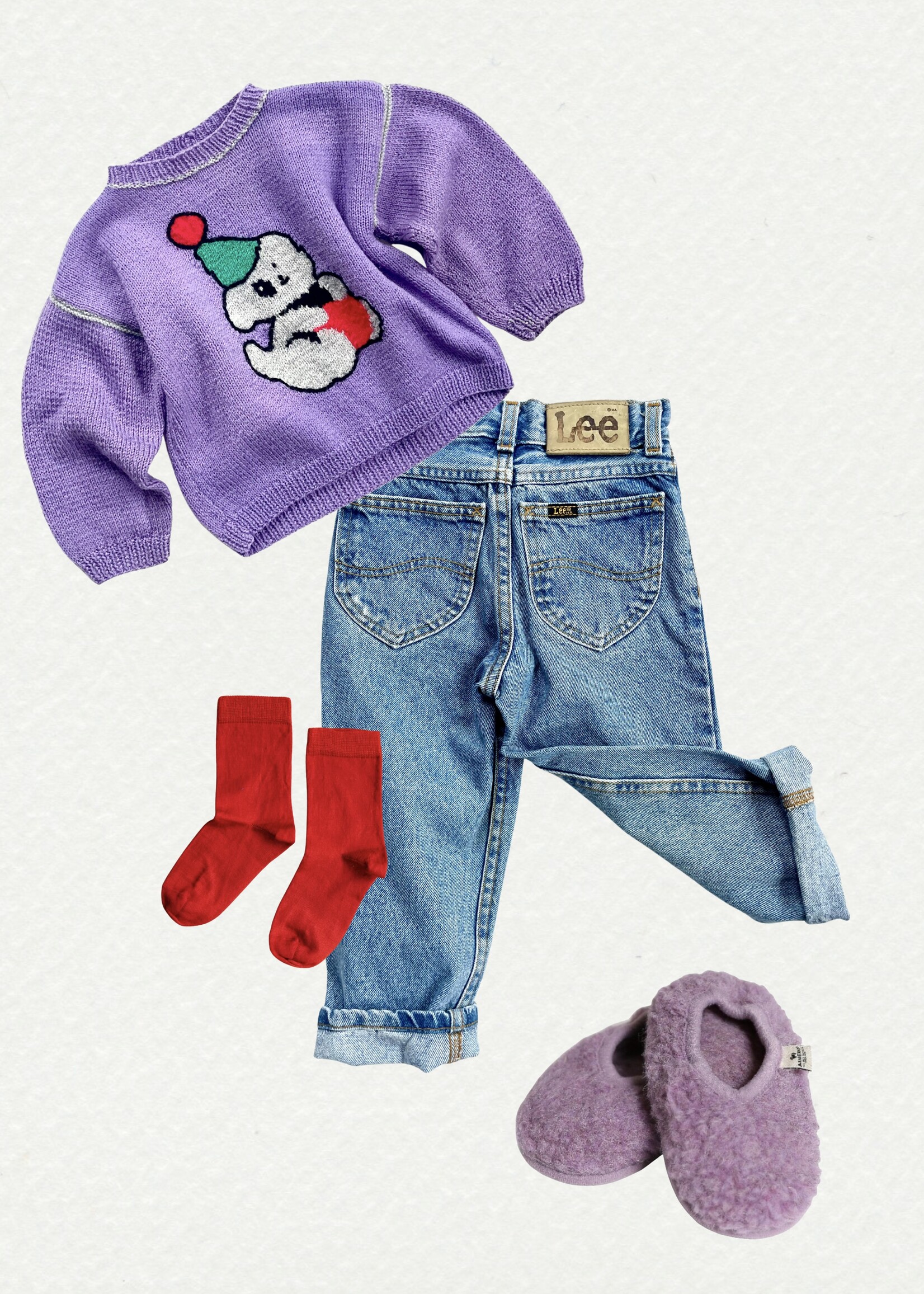 Handmade Lilac Clown-Dog Sweater 3-4y