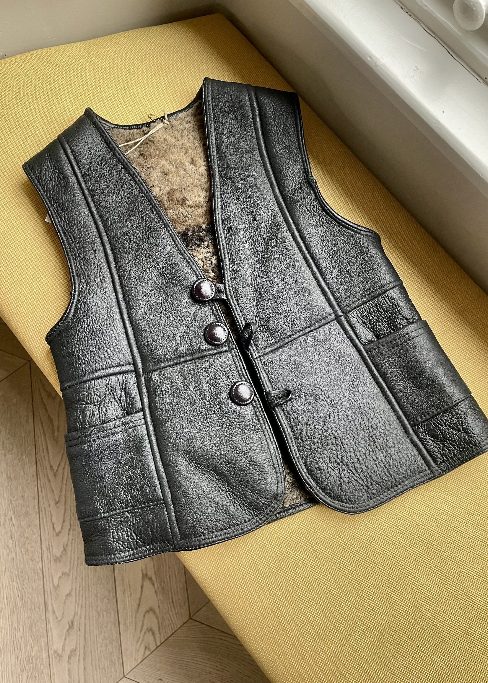 Vintage Vegan Leather Sherpa Waistcoat 4y