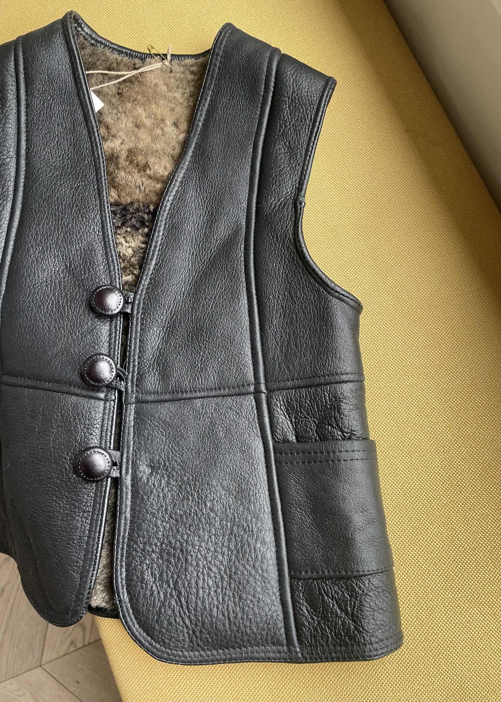 Vintage Vegan Leather Sherpa Waistcoat 4y