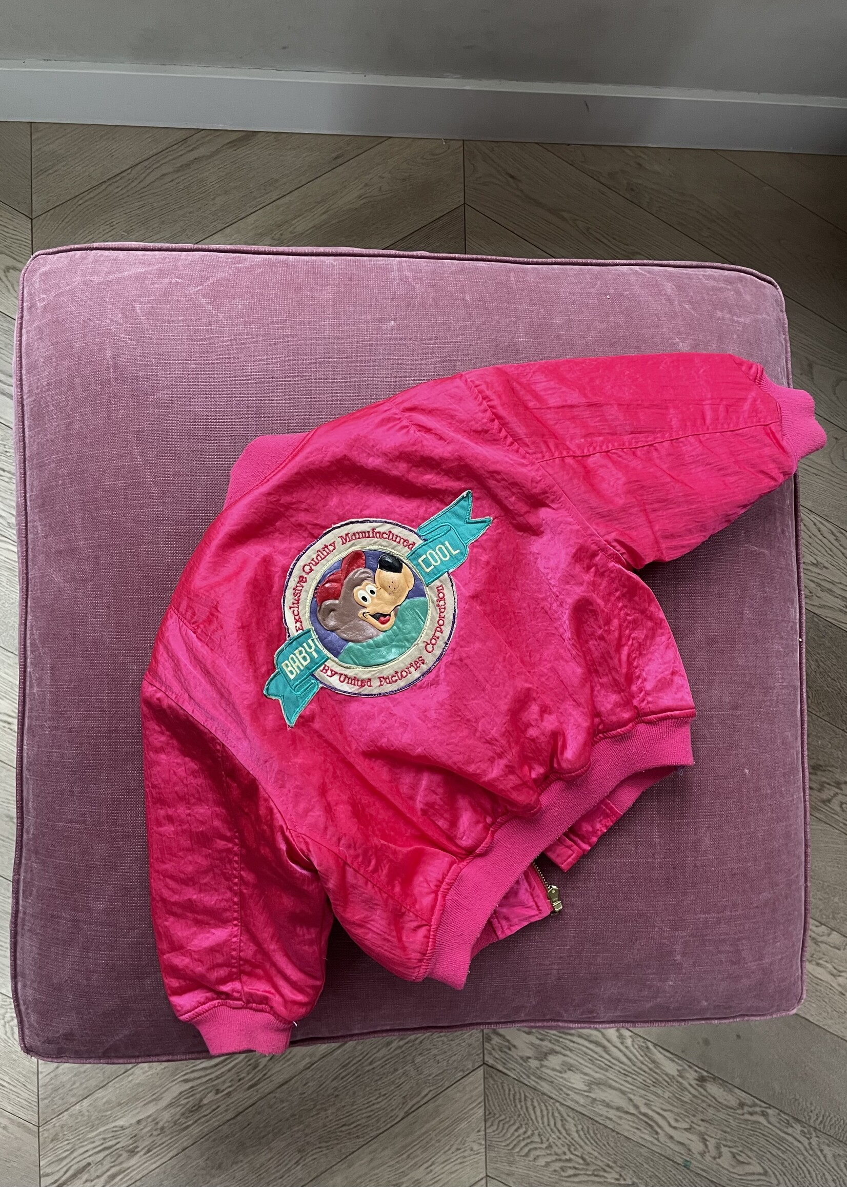 Kid Cool Shiny Pink Bear Bomber Jacket 2y