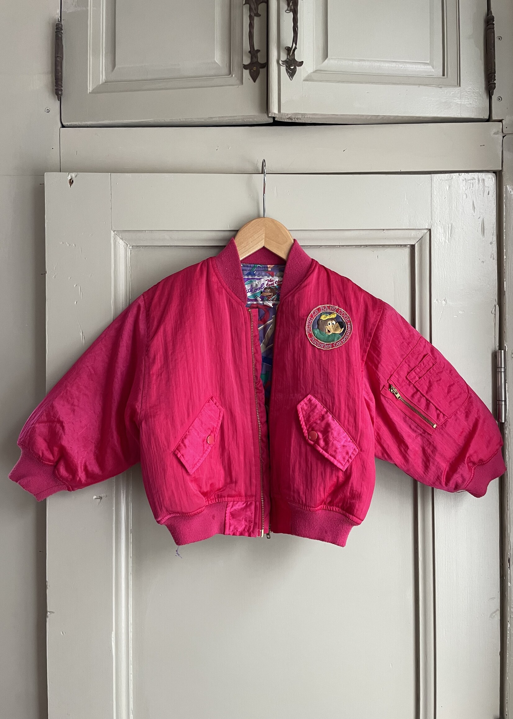 Kid Cool Shiny Pink Bear Bomber Jacket 2y