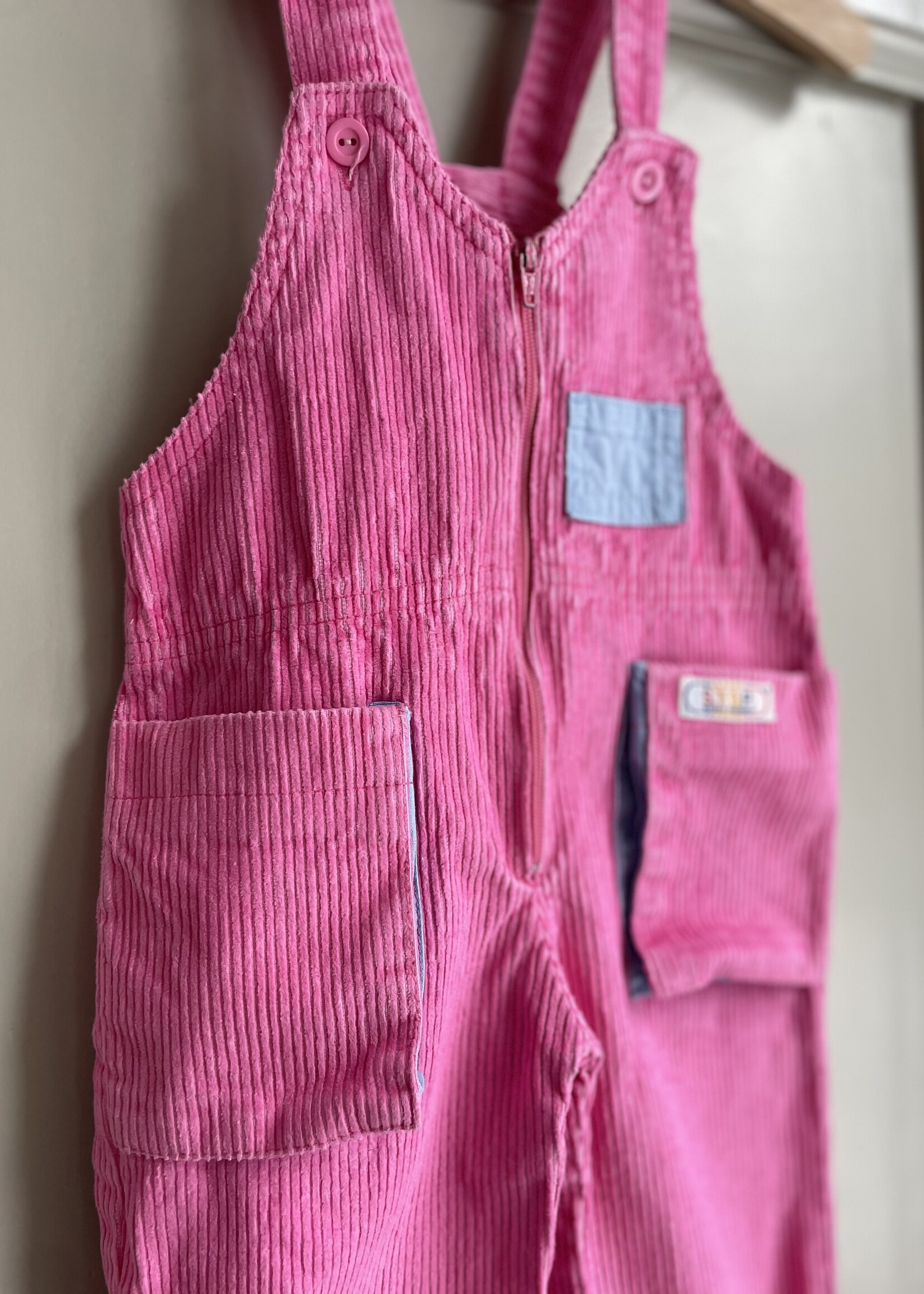 Vintage Pink Velvet Dungarees 18m