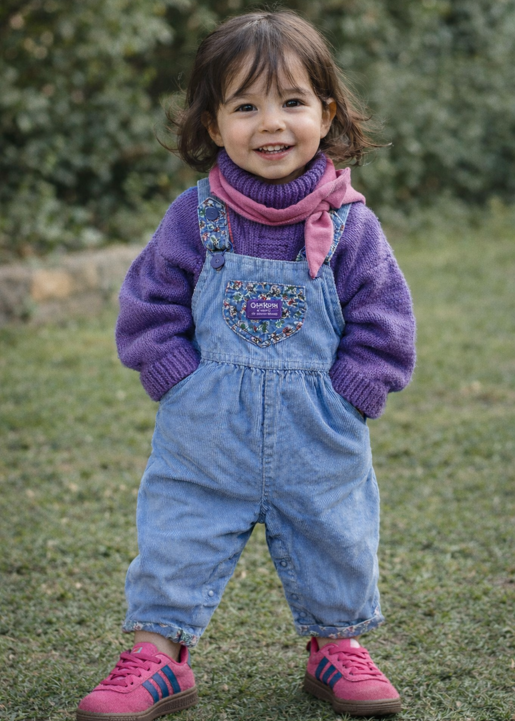 OshKosh USA Blue Floral Corduroy Dungarees 2-3y