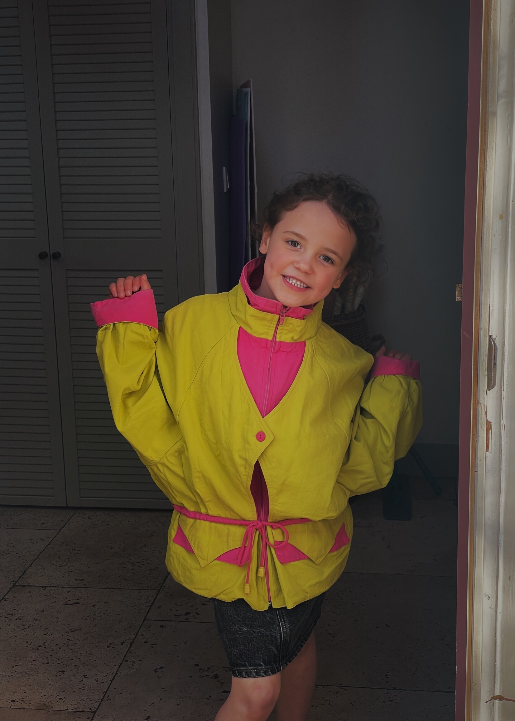 K'neeltje Pink Yellow/Green Summer Jacket 8y