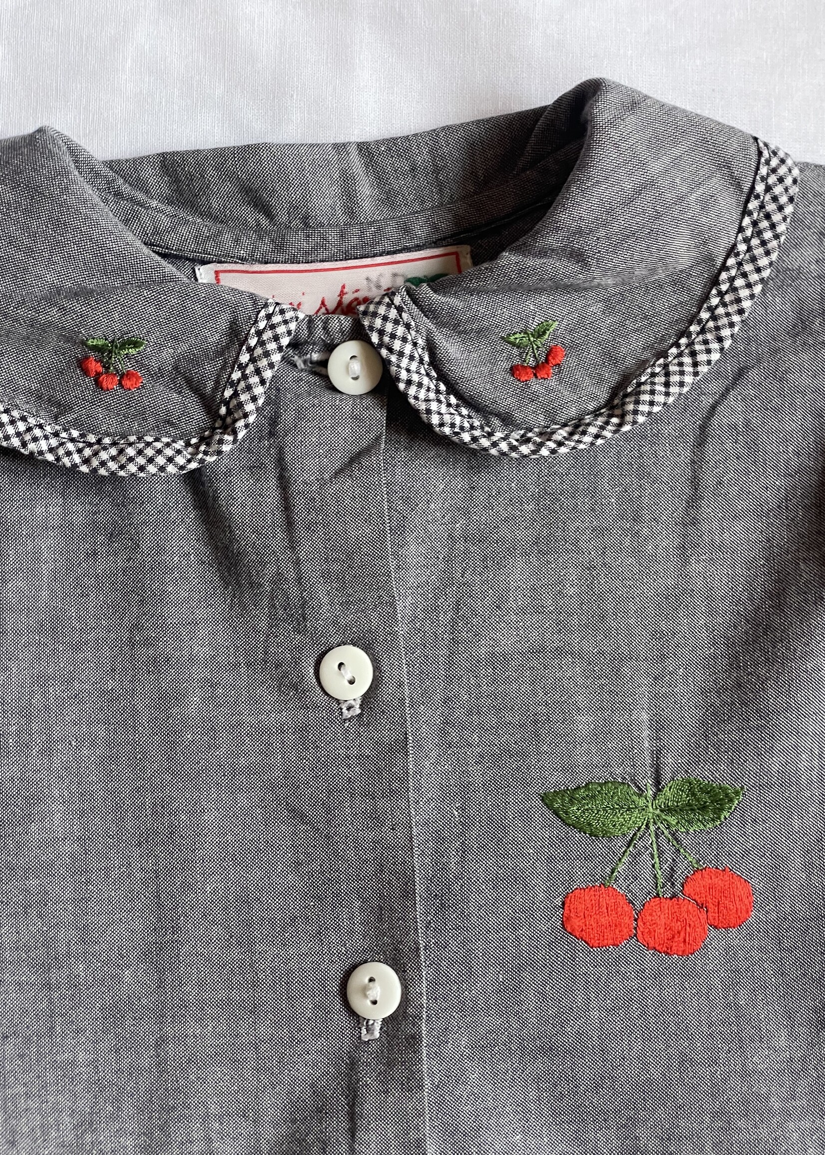 Vintage Grey Vichy Cherry Dress 4-5y